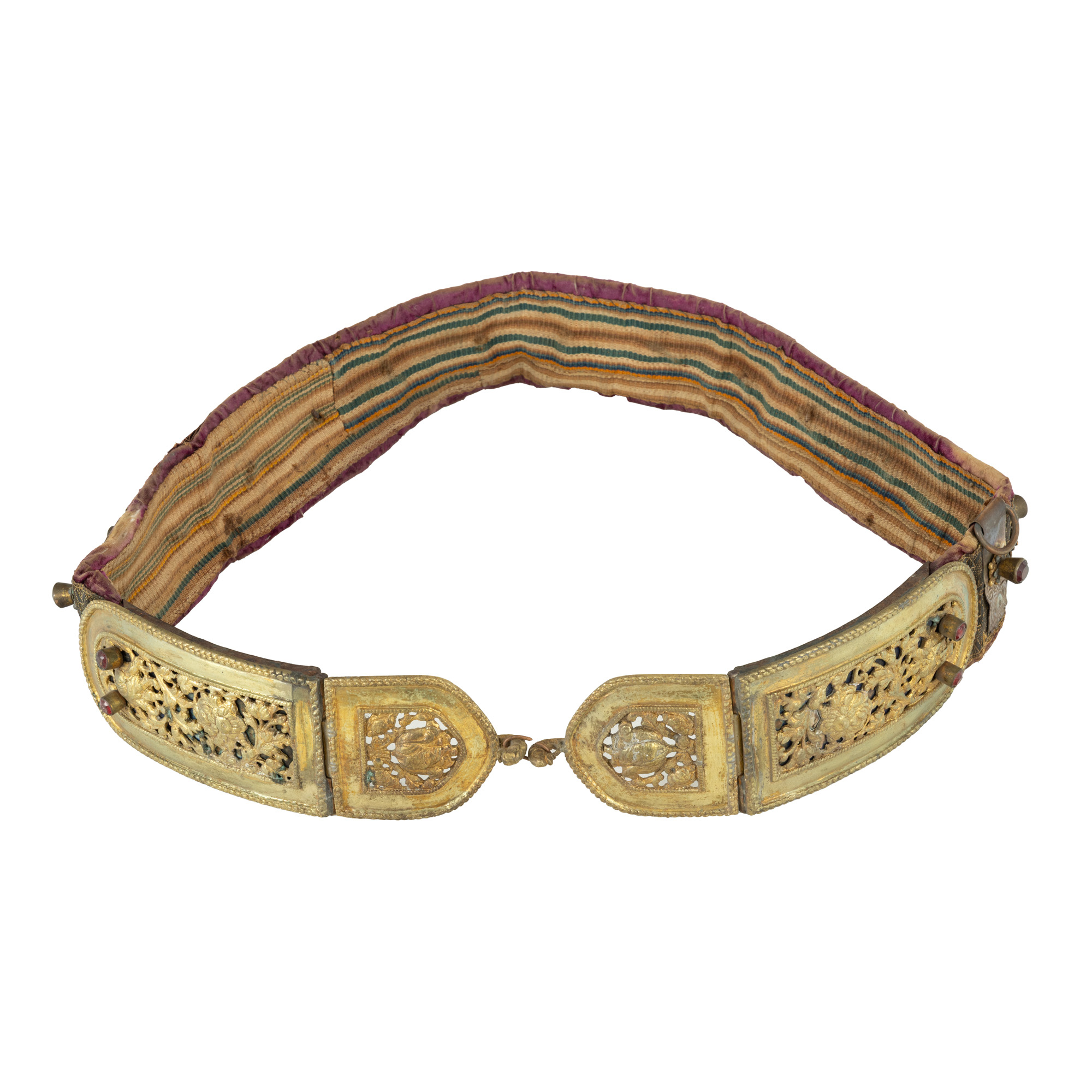 Gilded Saxon cord, with colored glass and gold thread, decorated with Brâncovenesc motifs, end of the 19th century