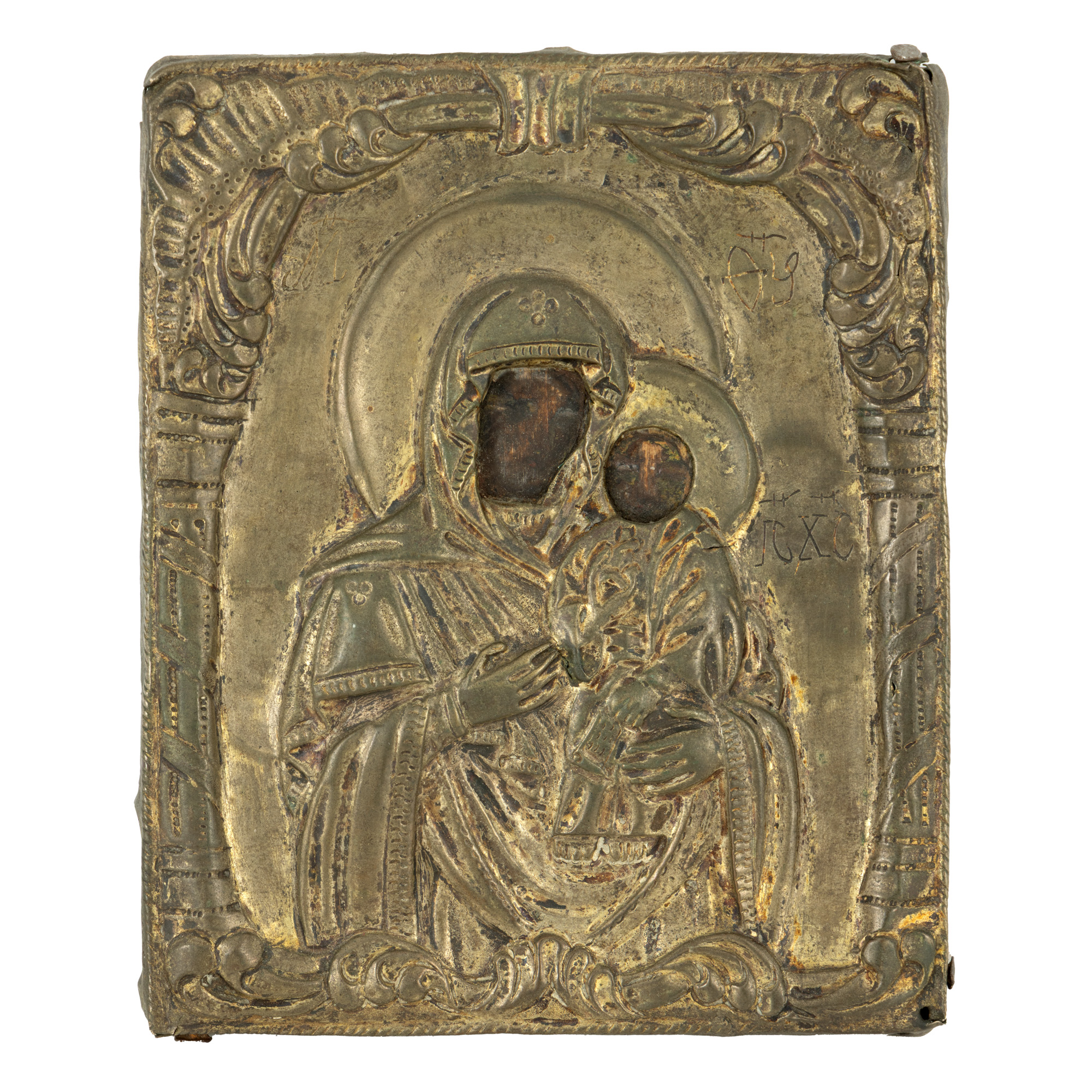Icoană pe lemn, cu ferecatură, ”Maica Domnului cu Pruncul”, probabil școală românească, sec. XIX, provine din colecția sculptorului Emil Wilhelm Becker
