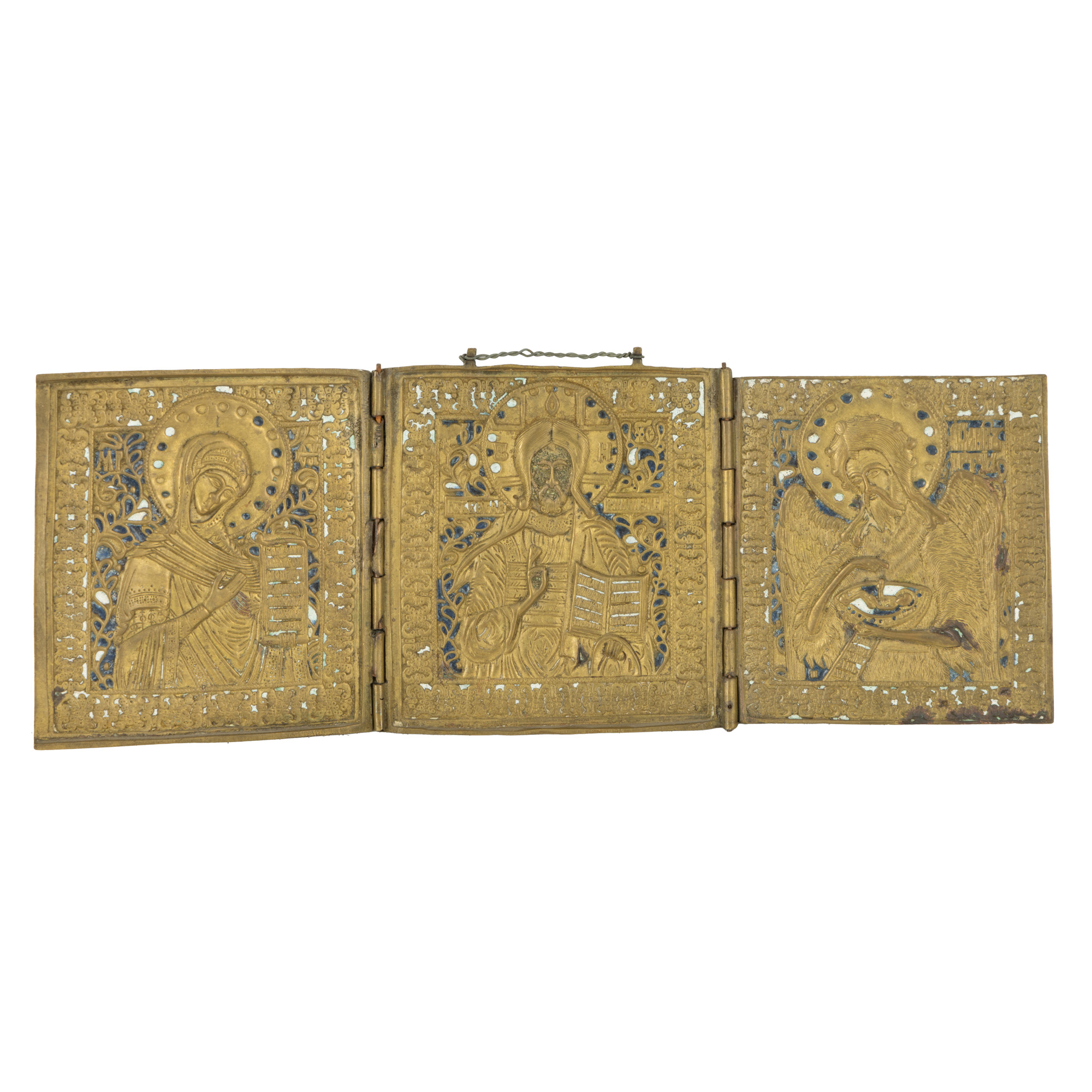 Triptych made of brass with enamel, "Deisis", Russian school, 19th century, comes from the collection of the sculptor Emil Wilhelm Becker