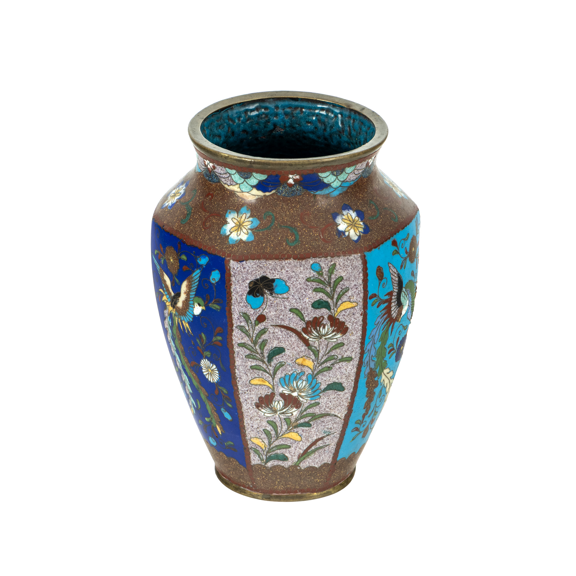 Vază cloisonné din alamă, decorată cu pasărea Phoenix, perioada Meiji, Japonia, sfârșitul sec. XIX