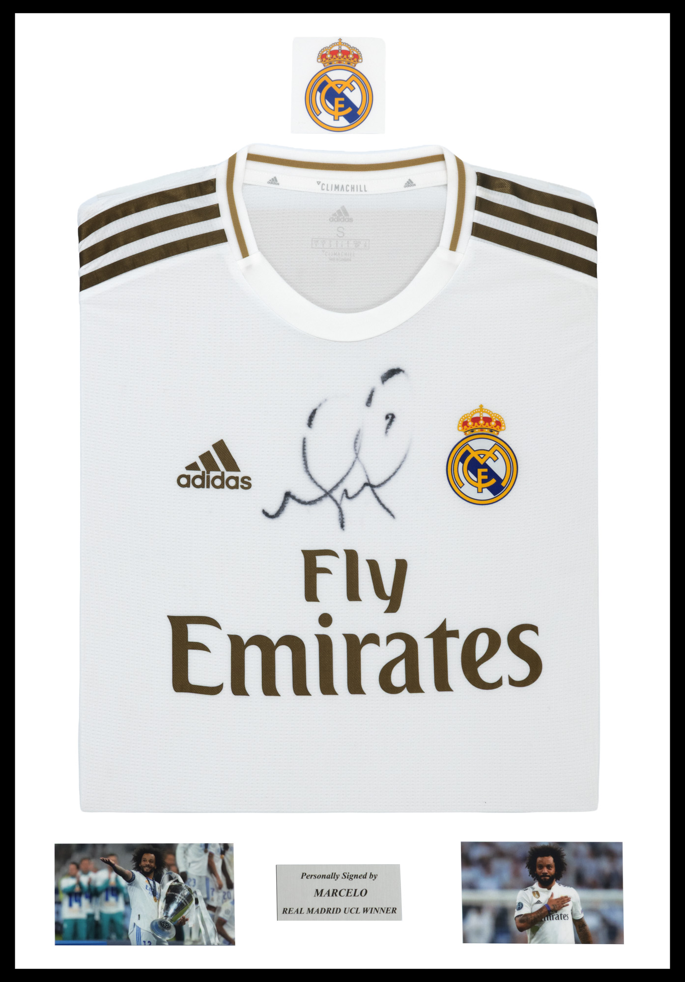 Tricou Real Madrid, cu semnătura olografă a lui Marcelo Vieira da Silva Júnior ("Marcelo)", înrămat
