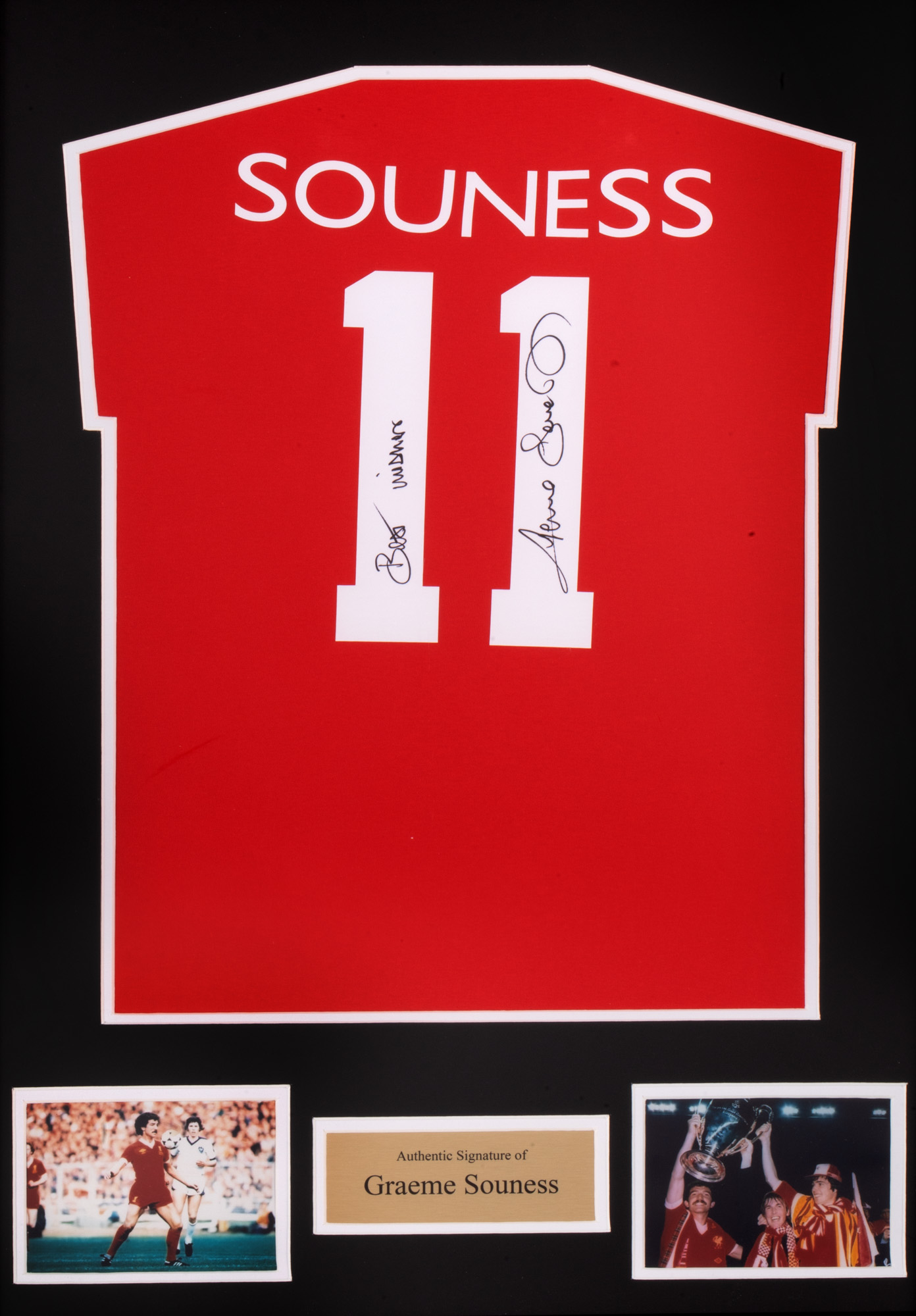 Tricou F.C. Liverpool, cu semnătura olografă a lui Graeme Souness, înrămat