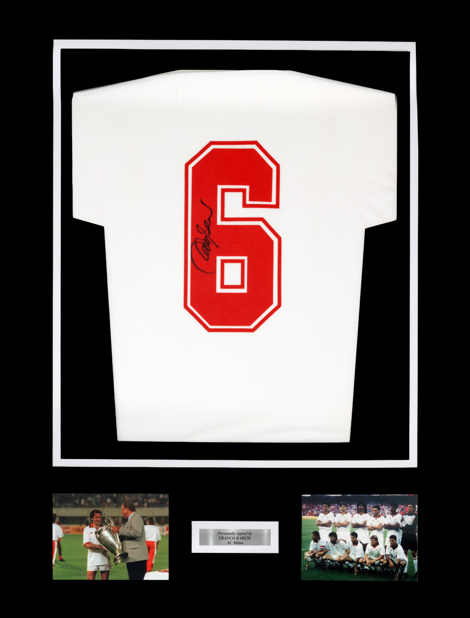 AC Milan shirt, with Franco Baresi's holographic signature, framed