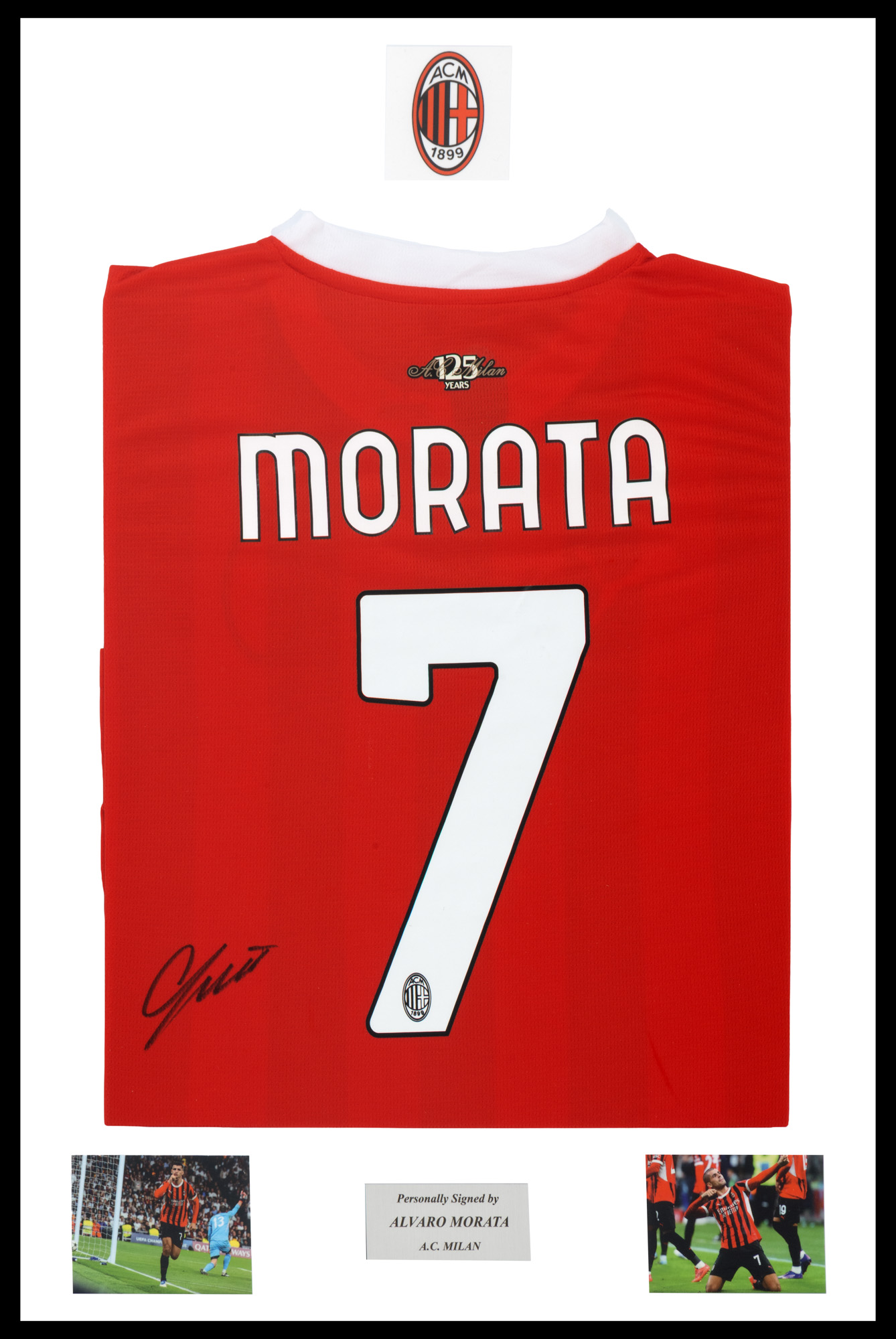 Tricou AC Milan, cu semnătura olografă a lui Alvaro Morata, înrămat