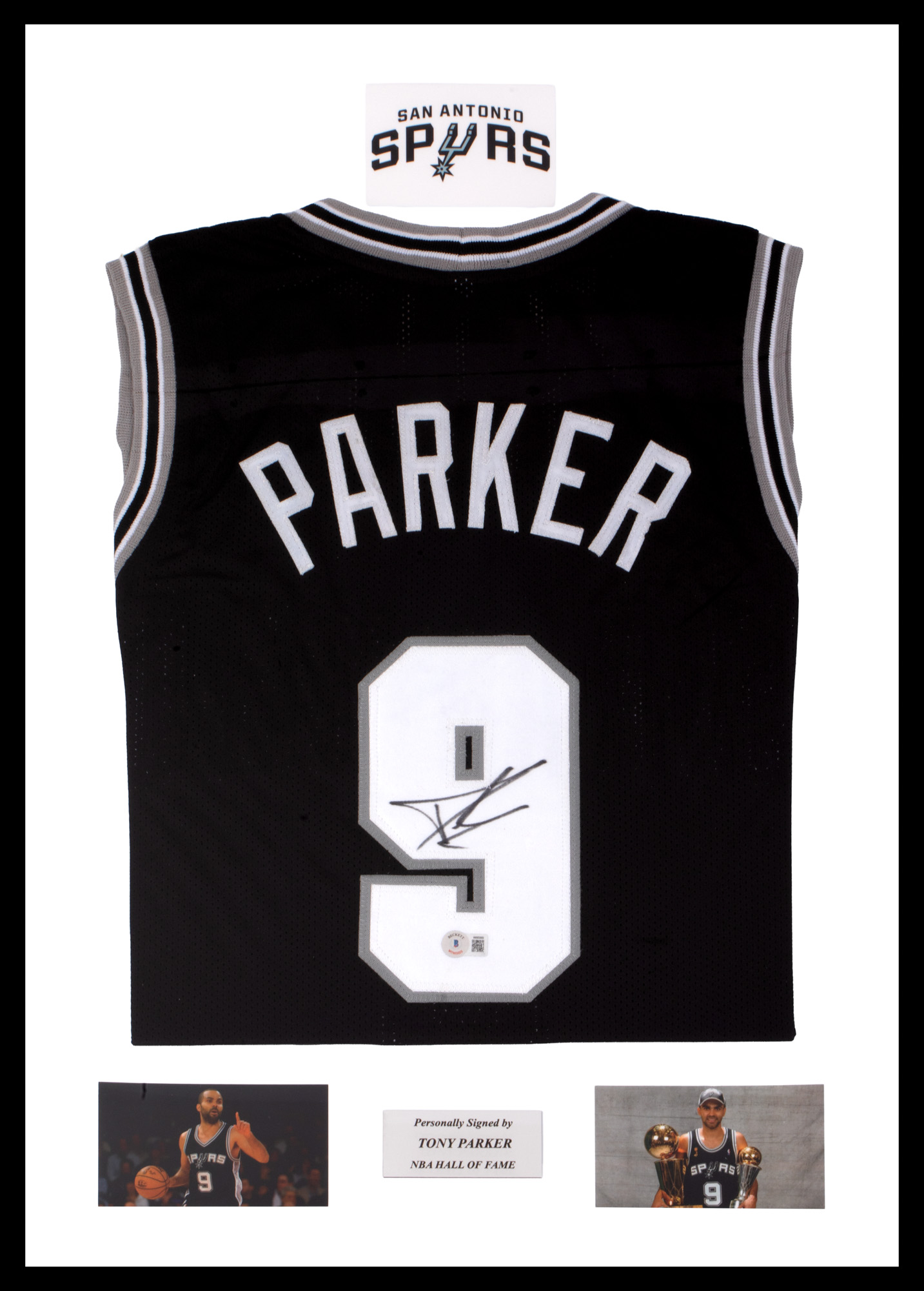 Tricou San Antonio Spurs, cu semnătura olografă a lui Tony Parker, înrămat