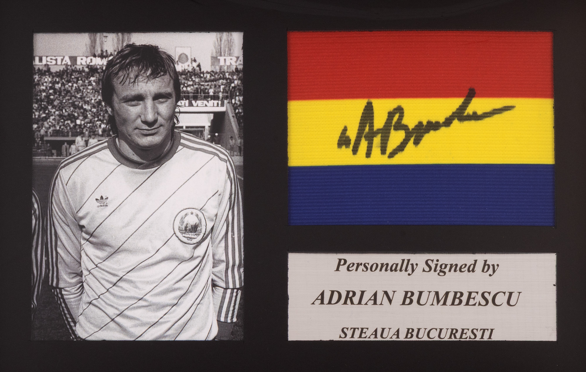 Banderolă cu semnătura olografă a lui Adrian Bumbescu, înrămată