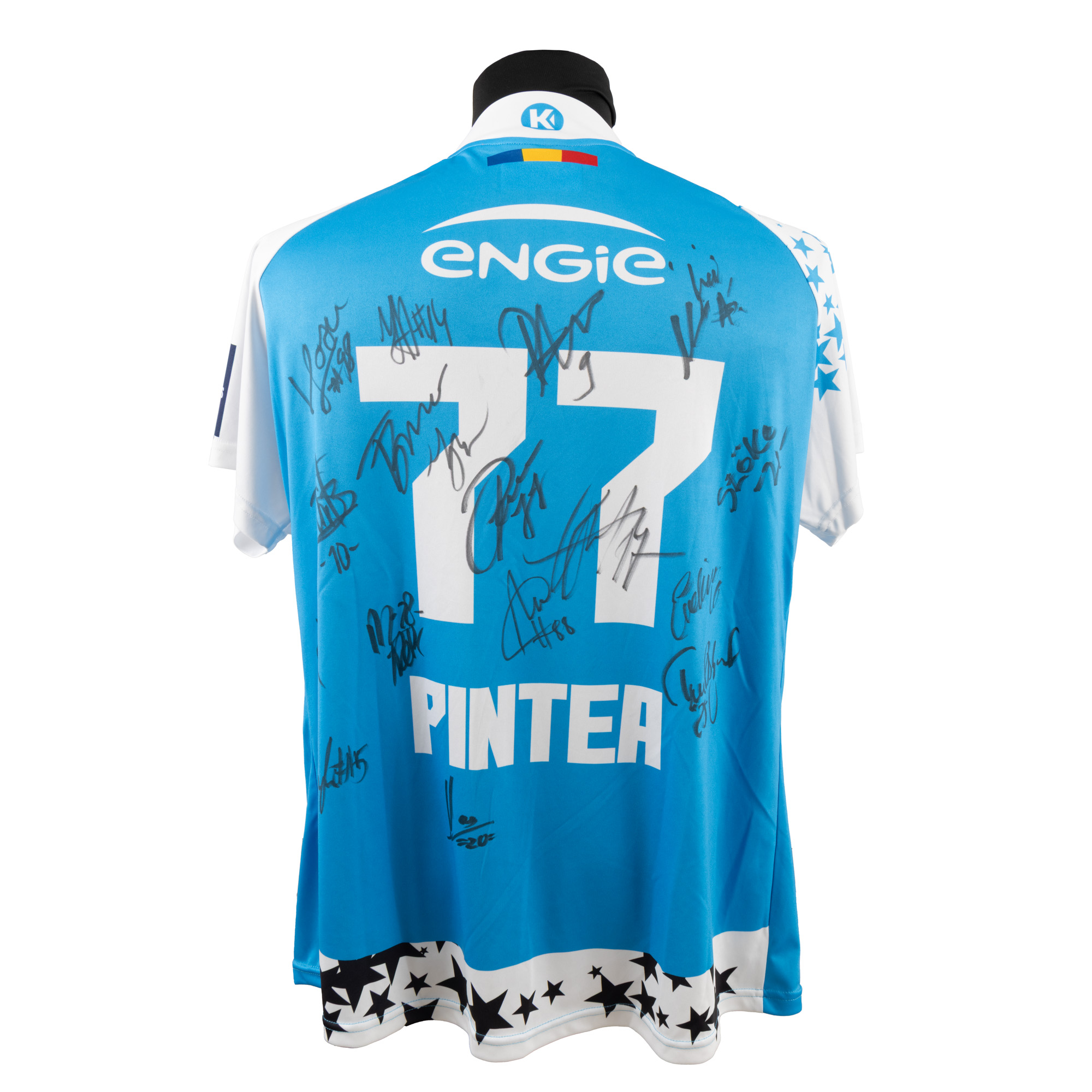 Tricou de handbal, CSM București, cu semnăturile olografe ale membrilor echipei, 2026 (Gabriela Moreschi, Crina Pintea, Elisabeth Omoregie, Inger Smits, Dana Andreea Rotaru, Trine Ostergaard, Anne Mette Hansen, Tanja Brnovic, Evelina Maria Louise Eriksson, Daciana Hosu)
