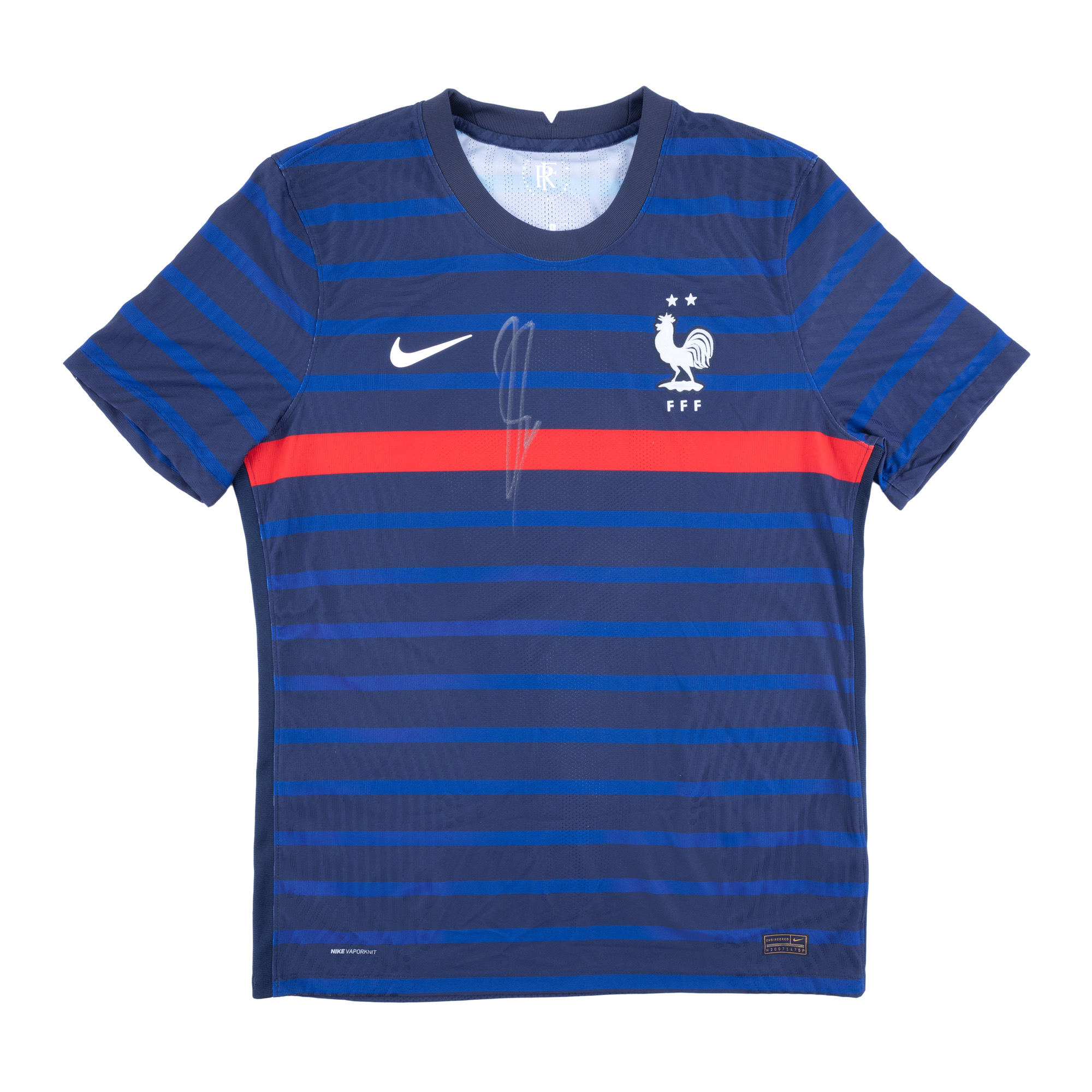 Tricou al echipei naționale a Franței, cu semnătura olografă a lui Karim Benzema, însoțit de certificat de autenticitate suplimentar, înrămat
