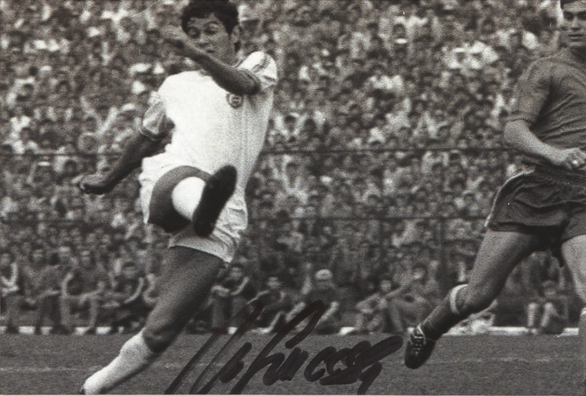 Fotografie reprezentându-l pe Mircea Lucescu, cu semnătura olografă a acestuia, înrămată