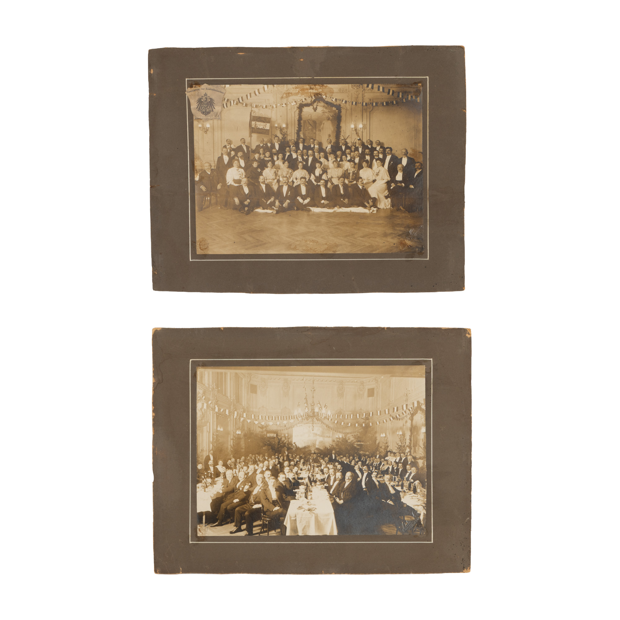 Lot format din două fotografii ilustrând banchetul Asociației germanilor din România, atelier fotografic Nelson, București, cca. 1900