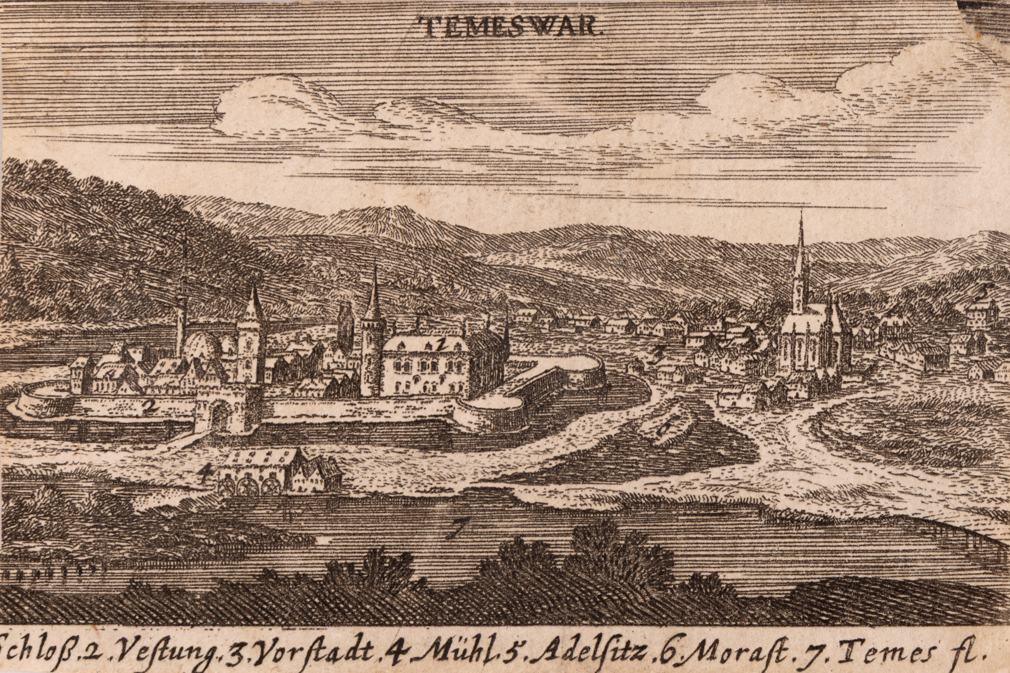 Vedută ”Timișoara la 1602”, de Jacob Sandrart, Nürnberg, 1664