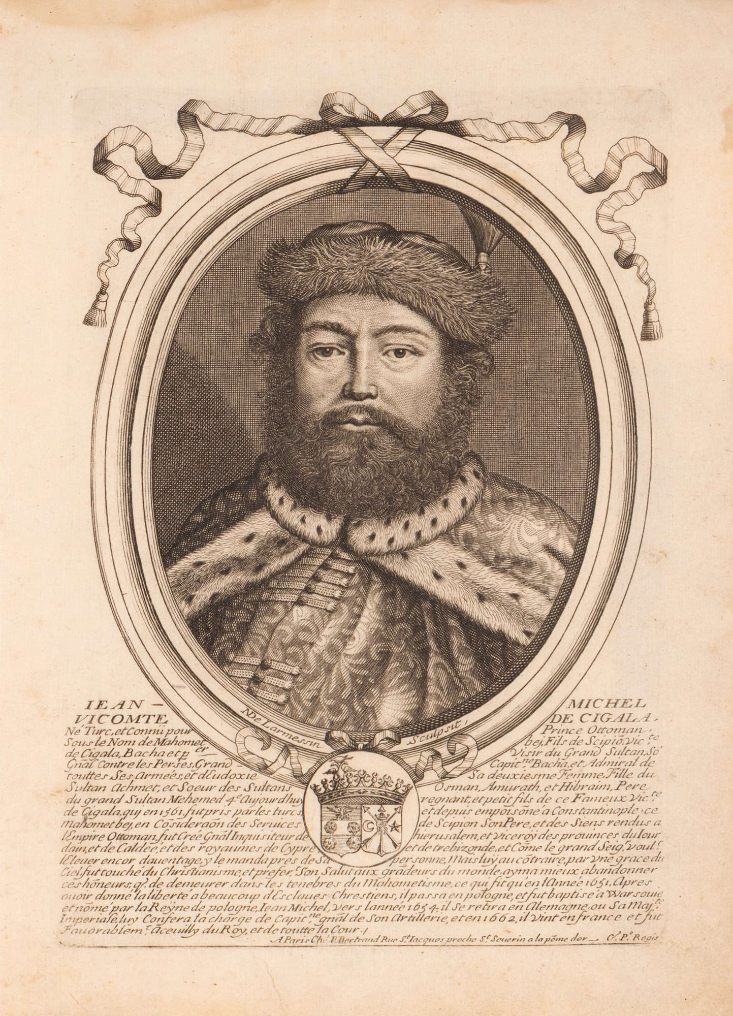 Gravură ”Cavaler Jean Michel de Cigala”, de Nicolas de Larmessin, Paris, 1680