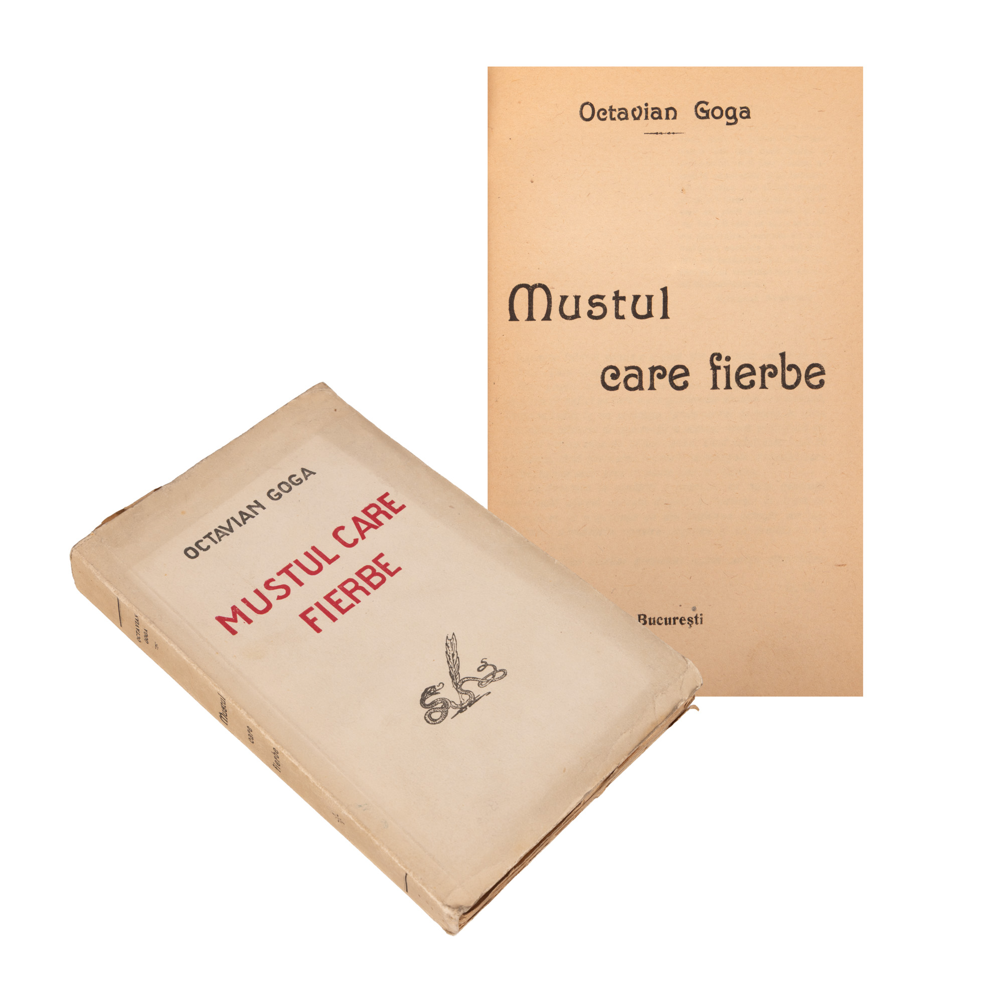 ”Mustul care fierbe”, de Octavian Goga, ediție princeps, București, 1927, cu ex libris-ul librăriei Ștefan Tomescu din Brăila
