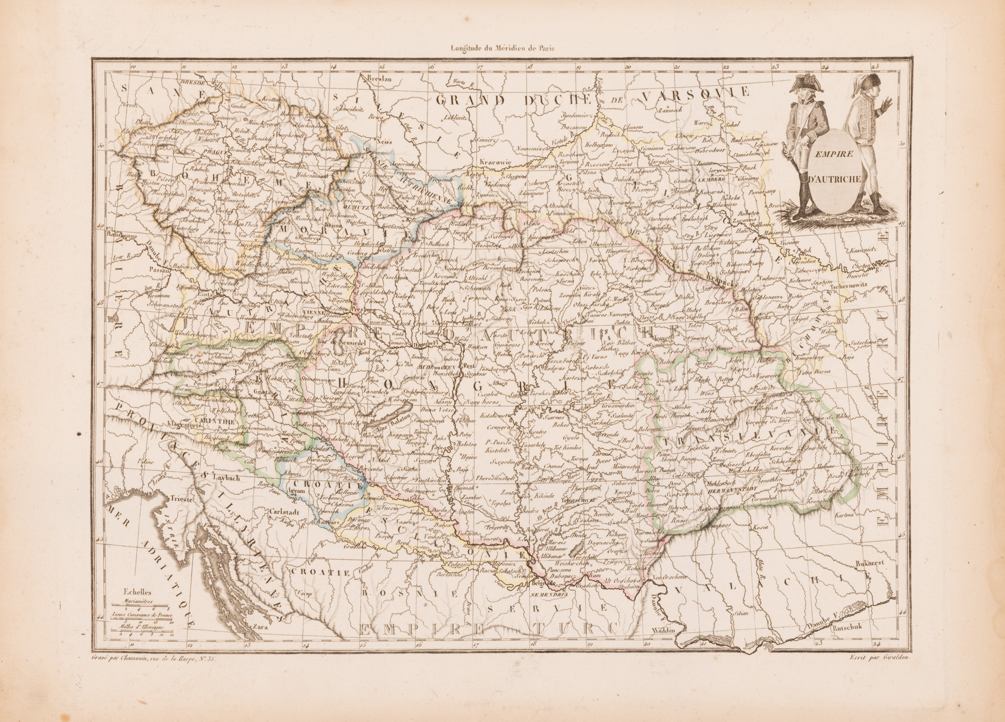 Hartă ”Imperiul Austriei”, gravată de Jean-Baptiste-Marie ChamouÏn, Paris, 1809