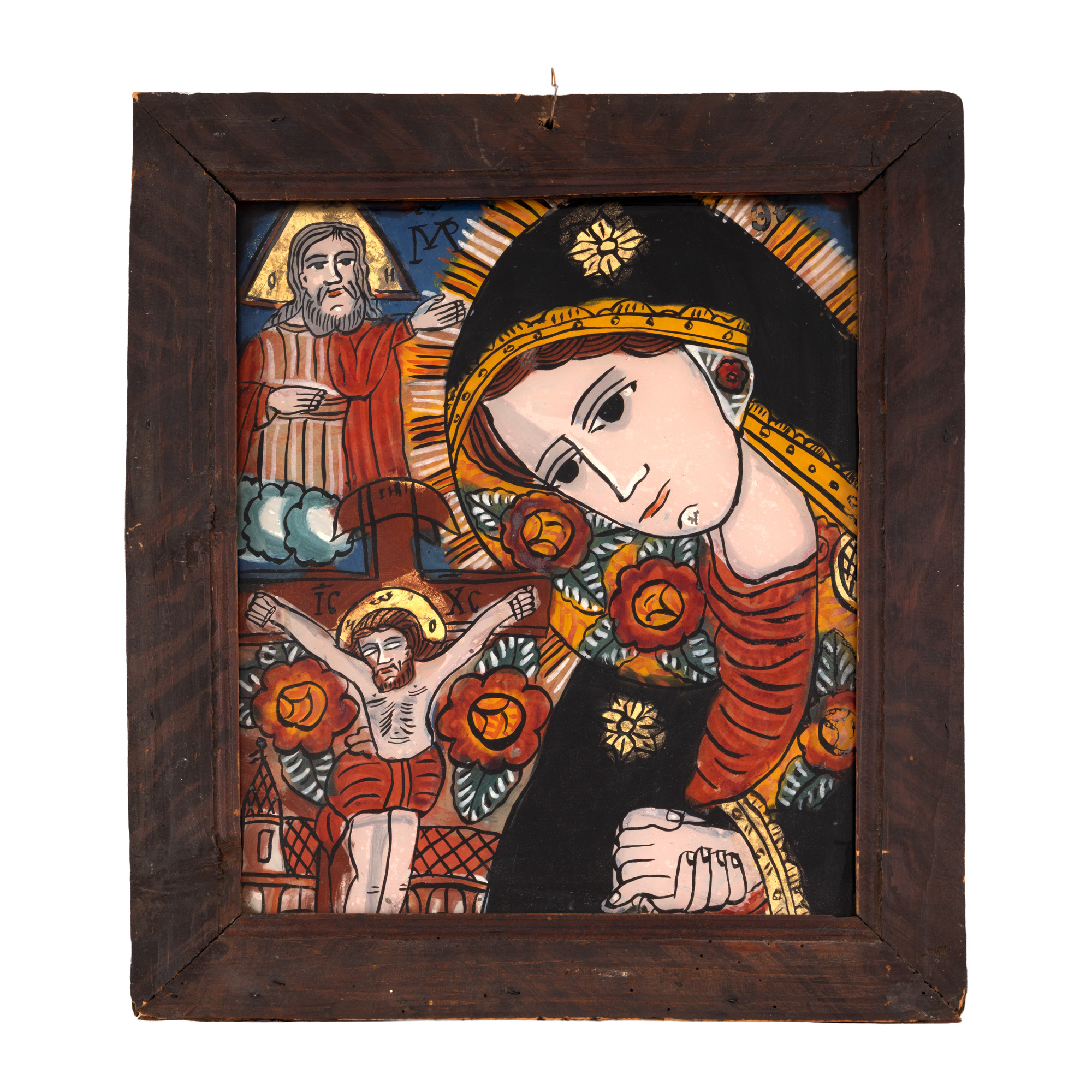 Icoană pe glajă, ”Maica Domnului Îndurerată”, atelier din Șcheii Brașovului, a doua jumătate a sec. XIX