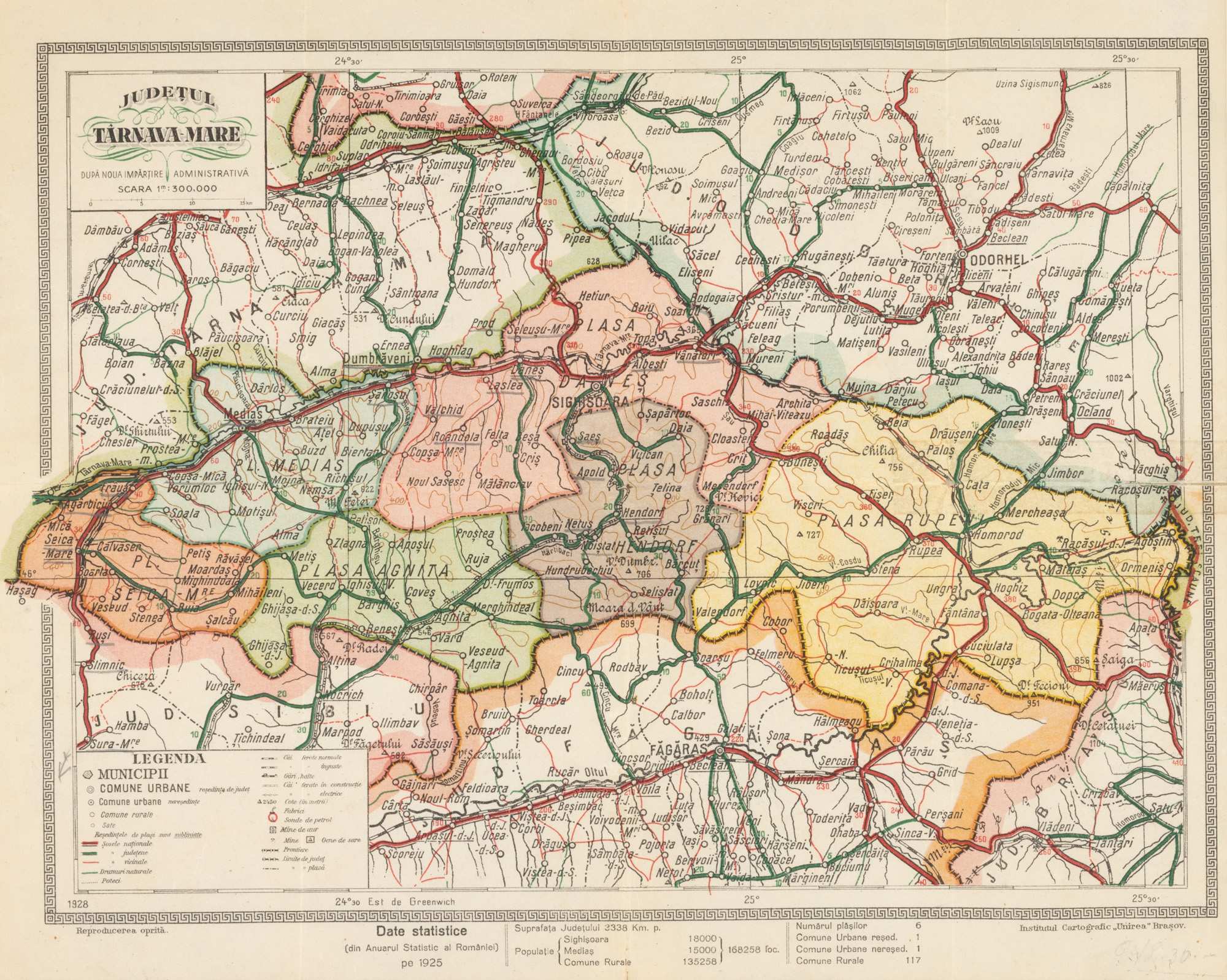 Hartă ”Județul Târnava Mare”, Institutul cartografic Unirea, Brașov, cca. 1930