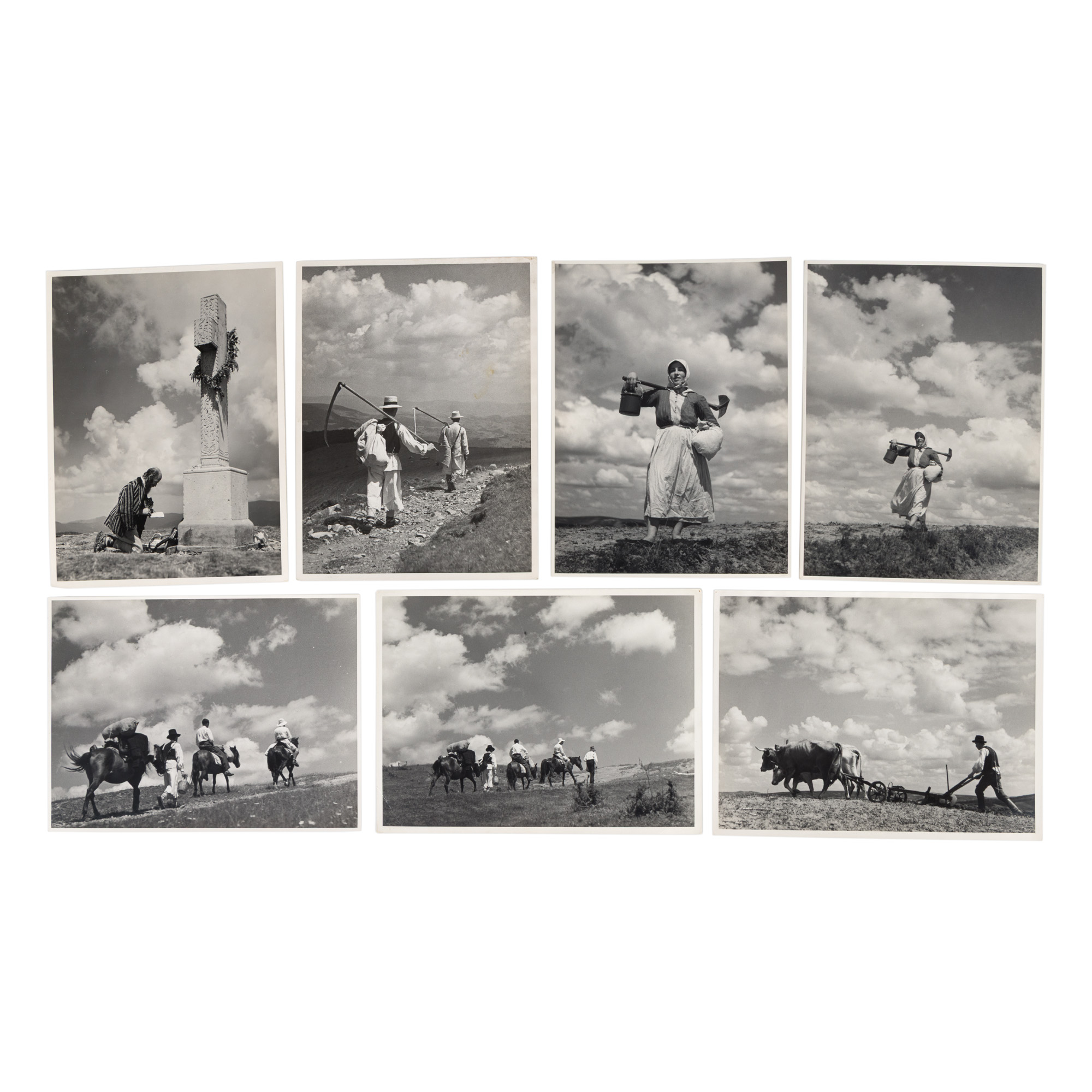 Lot format din șapte fotografii ilustrând țărani din Cojocna, Cluj, fotograf Căpitan Ioan Șuțu, 1937