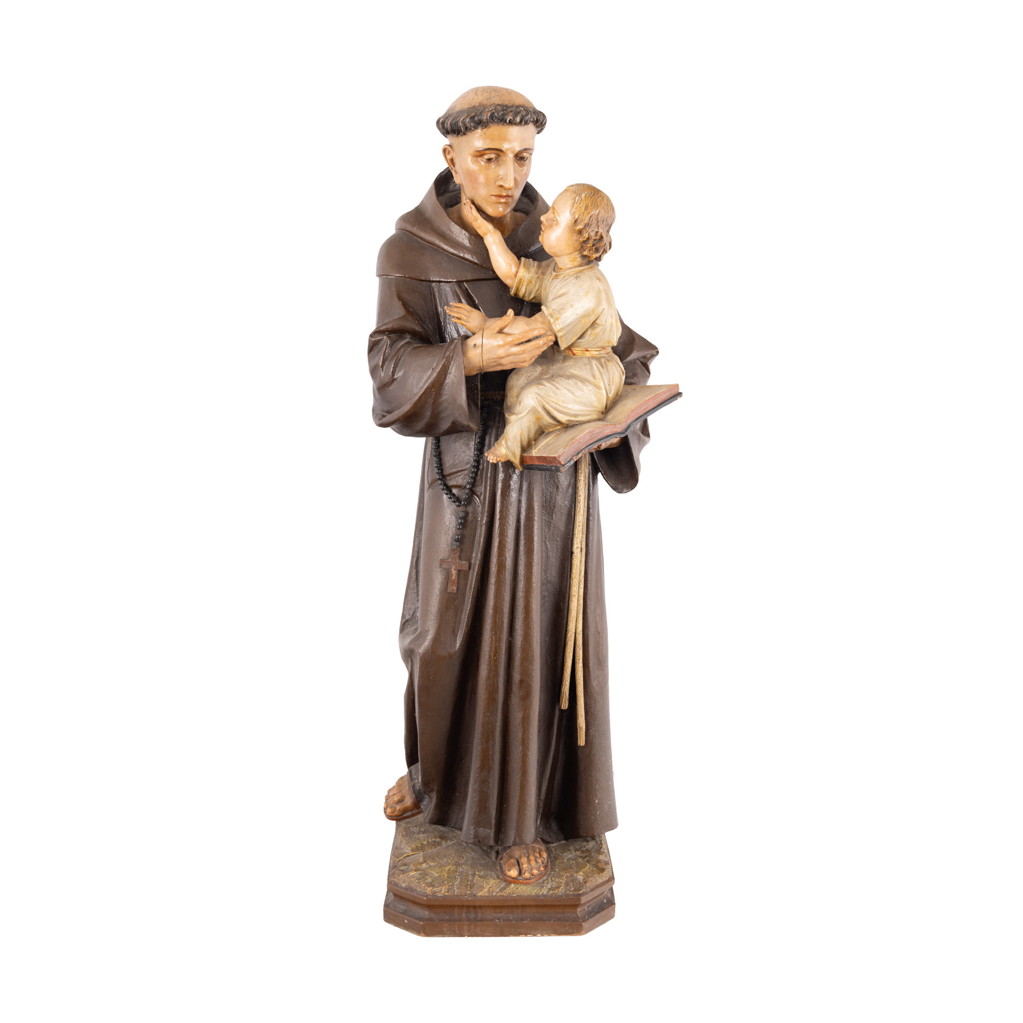 Statuetă din lemn, ”Sfântul Anton cu pruncul Iisus”, atelier transilvănean, sec. XIX, de colecție