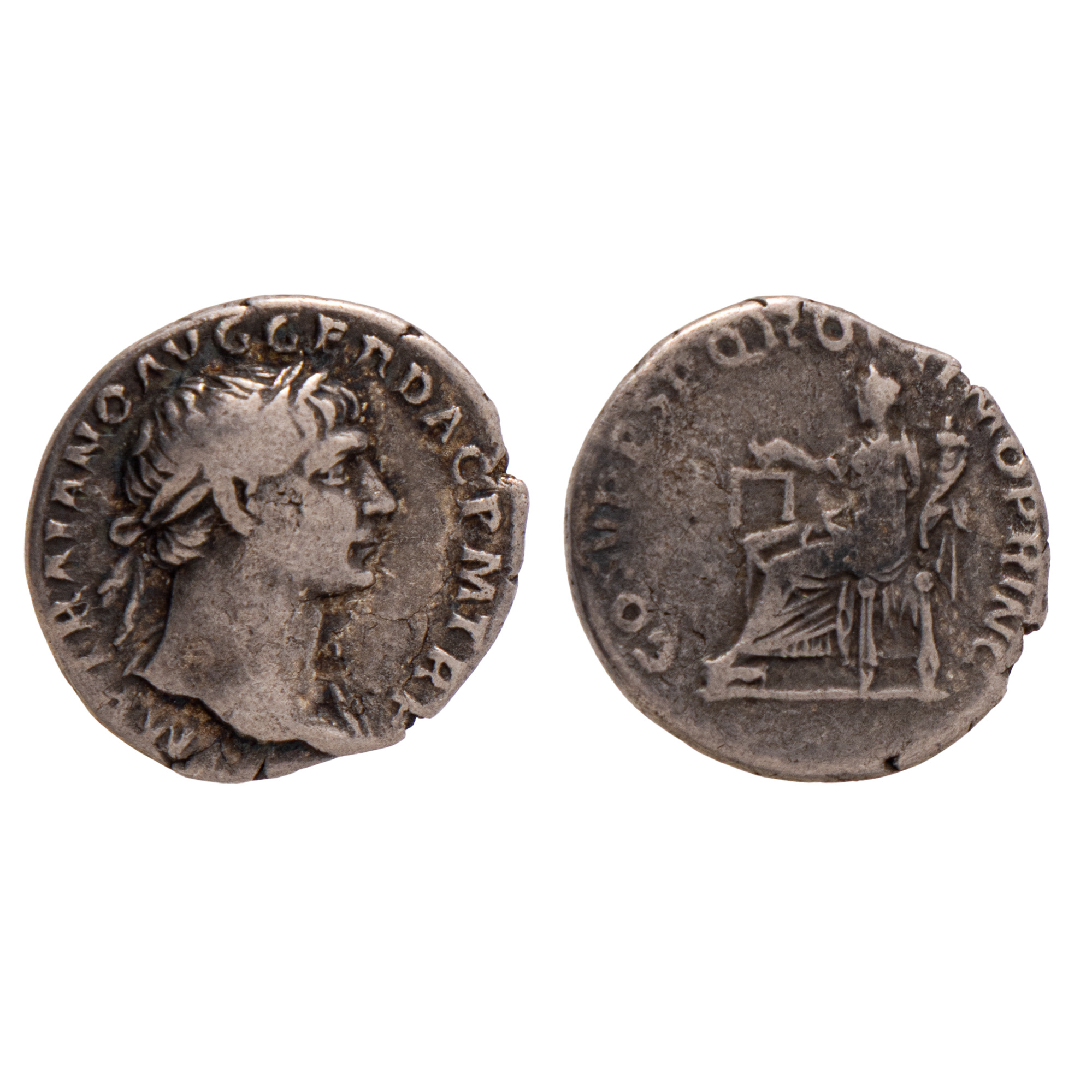 Monedă Denarius, Traian, Imperiul Roman, 103-111 e.n., tip Aequitas cu balanță, argint