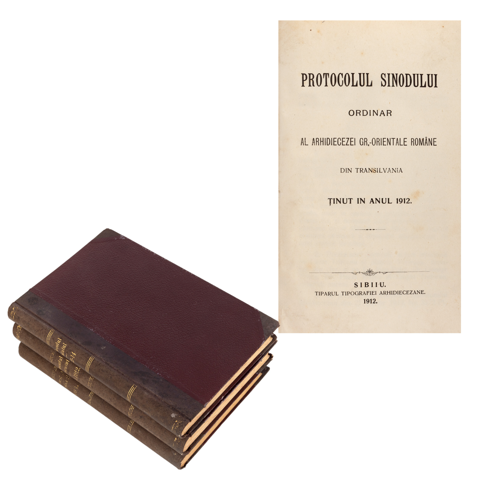 Lot format din ”Protocolul sinodului 1909-1911”, Sibiu, 1901, ”Protocolul congresului național bisericesc 1909-1912”, Sibiu, 1909 și ”Protocolul sinodului 1912-1914”, Sibiu, 1912
