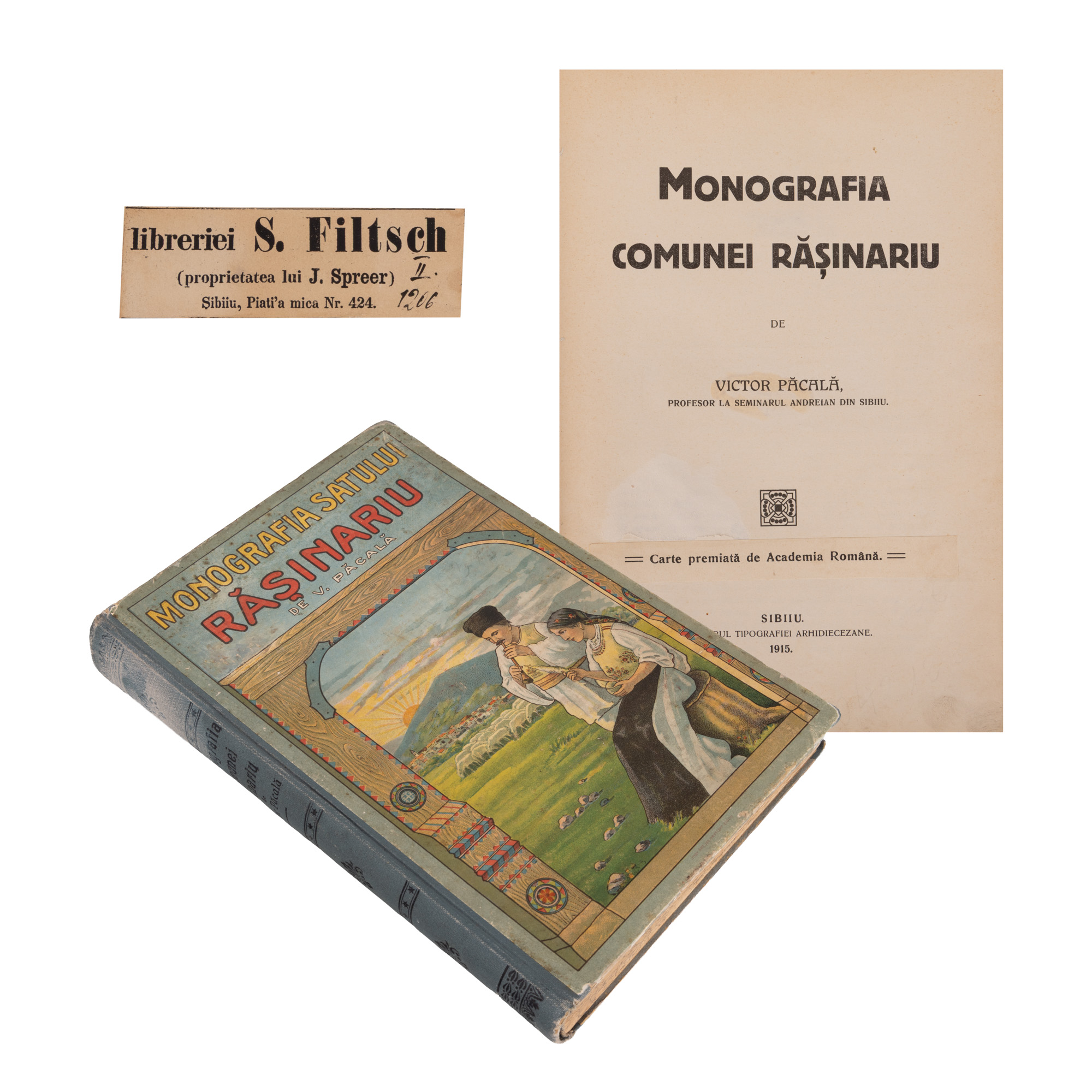 ”Monografia satului Rășinariu”, de Victor Păcală, Sibiu, 1915, cu ex-libris J. Popescu Băjenaru