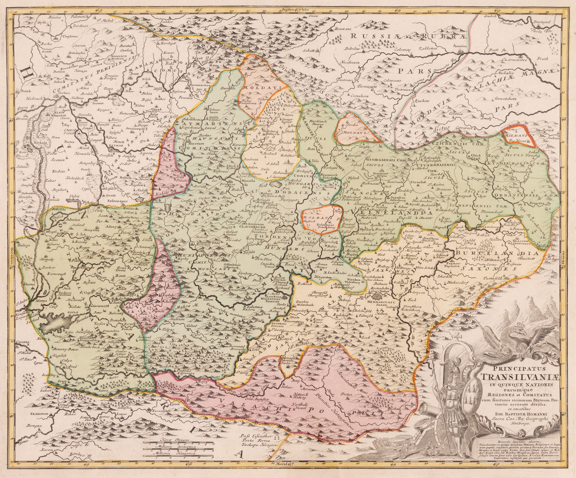 Hartă ”Principatul Transilvania”, de Johann Baptist Homann, Nürnberg, 1699, piesă rară, de colecție