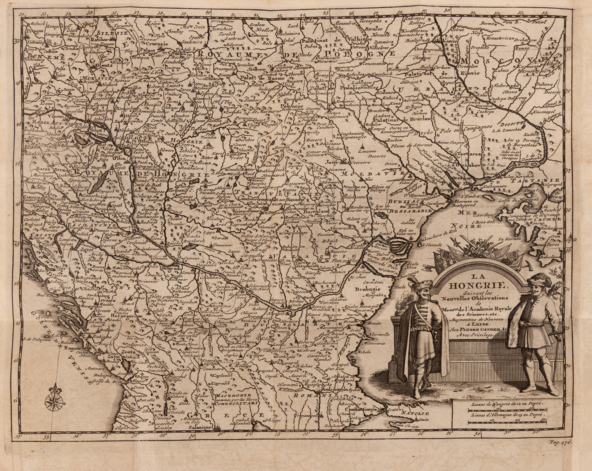Hartă ”Ungaria”, alături de Țările Române, de Pieter van der Aa, Leiden, cca. 1714