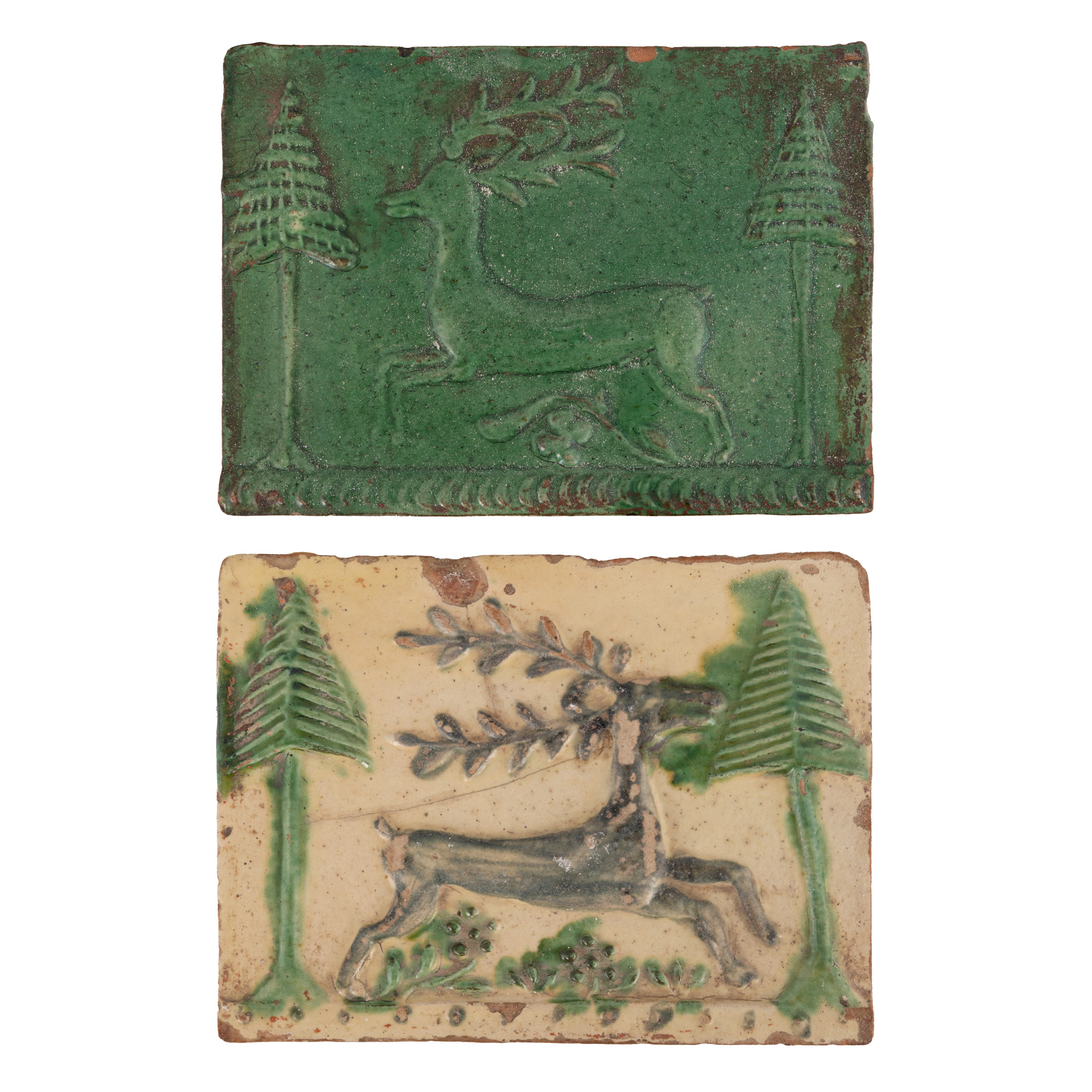 Lot format din două cahle reprezentând cerbi în pădure, Bistrița-Năsăud, sec. XIX