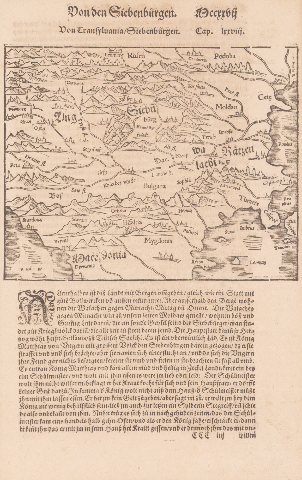 Hartă ”Transilvania”, de Sebastian Münster, cca. 1544, piesă rară, de colecție