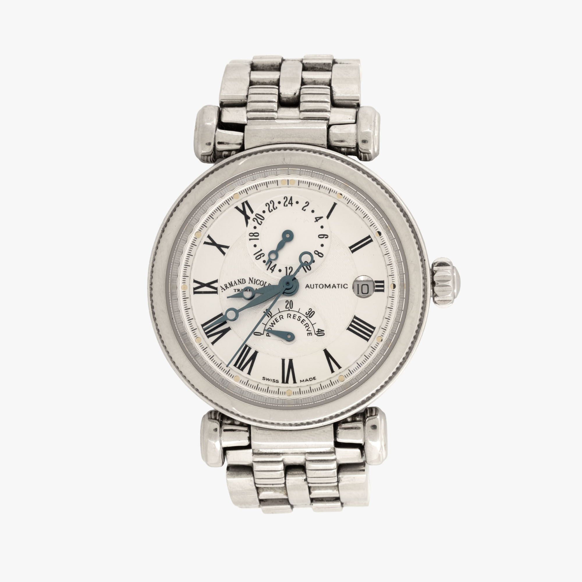 Ceas Armand Nicolet Tramelan GMT, de mână, bărbătesc, însoțit de cutia originală, certificat de garanție și manual de instrucțiuni