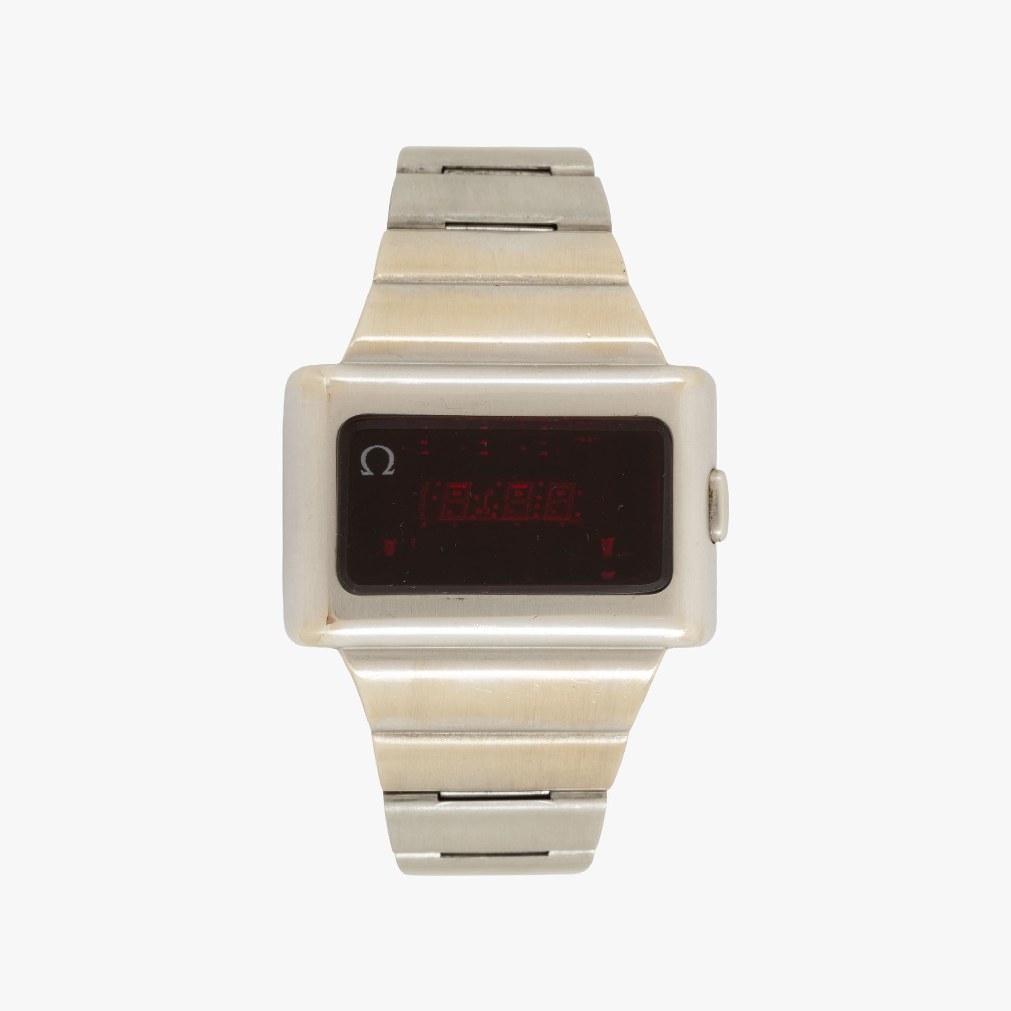 Ceas Omega Time Computer, primul ceas electronic al mărcii și primul model de ceas LED comercializat în Europa, din oțel placat cu aur, de mână, bărbătesc, însoțit de cutia originală și manual de utilizare