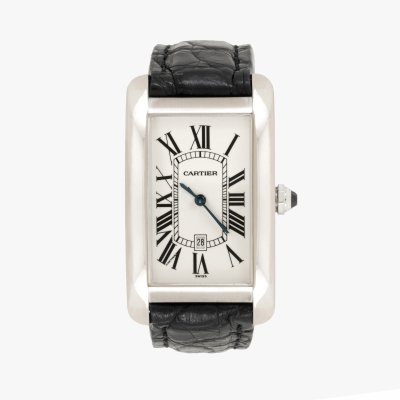 Cartier Tank Americaine Watch, in white gold, for men, accompanied by the original box, authenticity certificate, and brochure