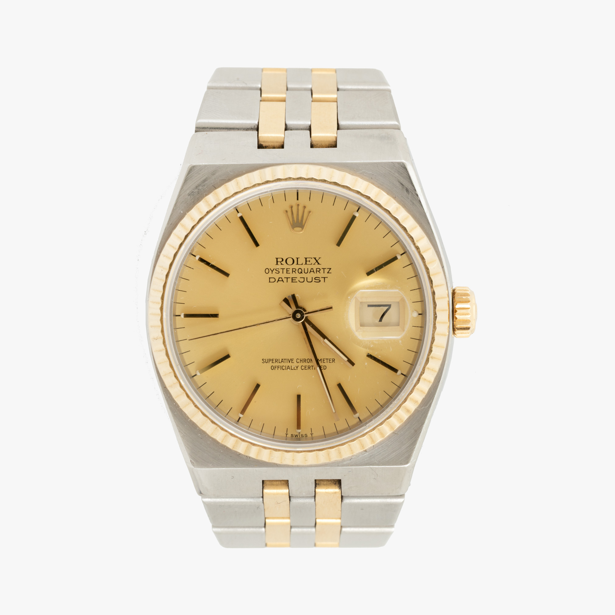 Rar ceas Rolex Oysterquartz, din aur și oțel, de mână, bărbătesc, însoțit de cutie de perioadă și za suplimentară