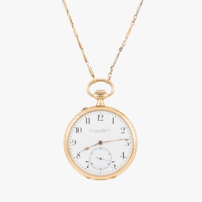 IWC gold pocket watch, accompanied by a gold and platinum chain
