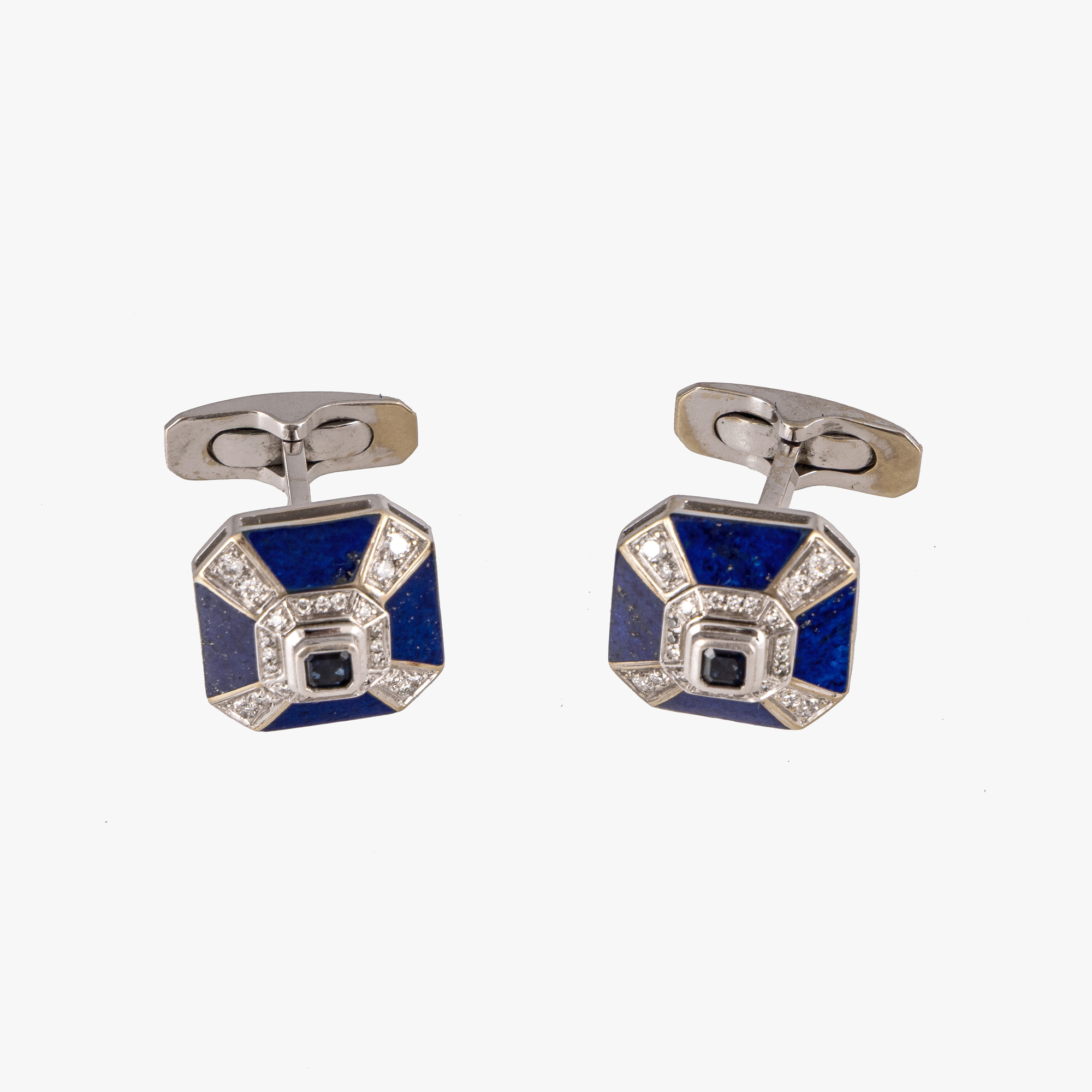 Pereche de butoni Stefano Ricci, din aur, decorată cu lapis lazuli și diamante, însoțită de cutia originală