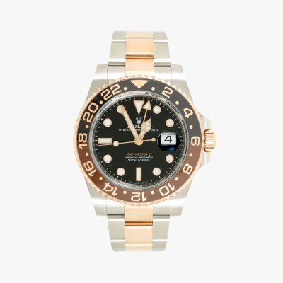 Ceas Rolex GMT Master II "Rootbeer", nepurtat, din aur roz și oțel, de mână, bărbătesc, însoțit de cutia originală, card de garanție și broșură