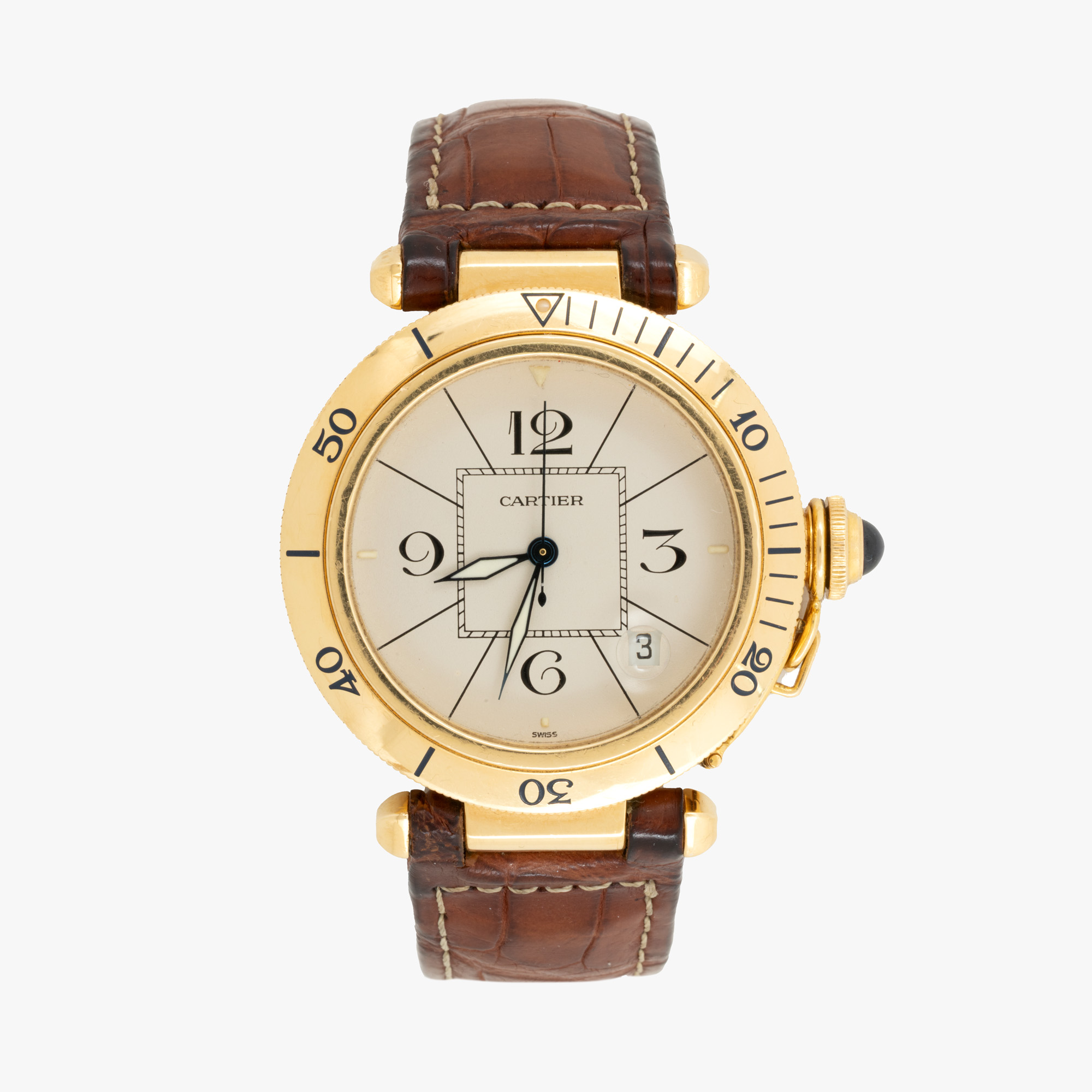 Ceas Cartier Pasha, din aur, de mână, bărbătesc, însoțit de cutie originală