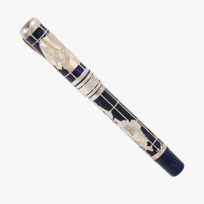 Montegrappa silver pen, limited edition dedicated to Romania's accession to the European Union No.1/100, accompanied by inkwell, original box and certificate