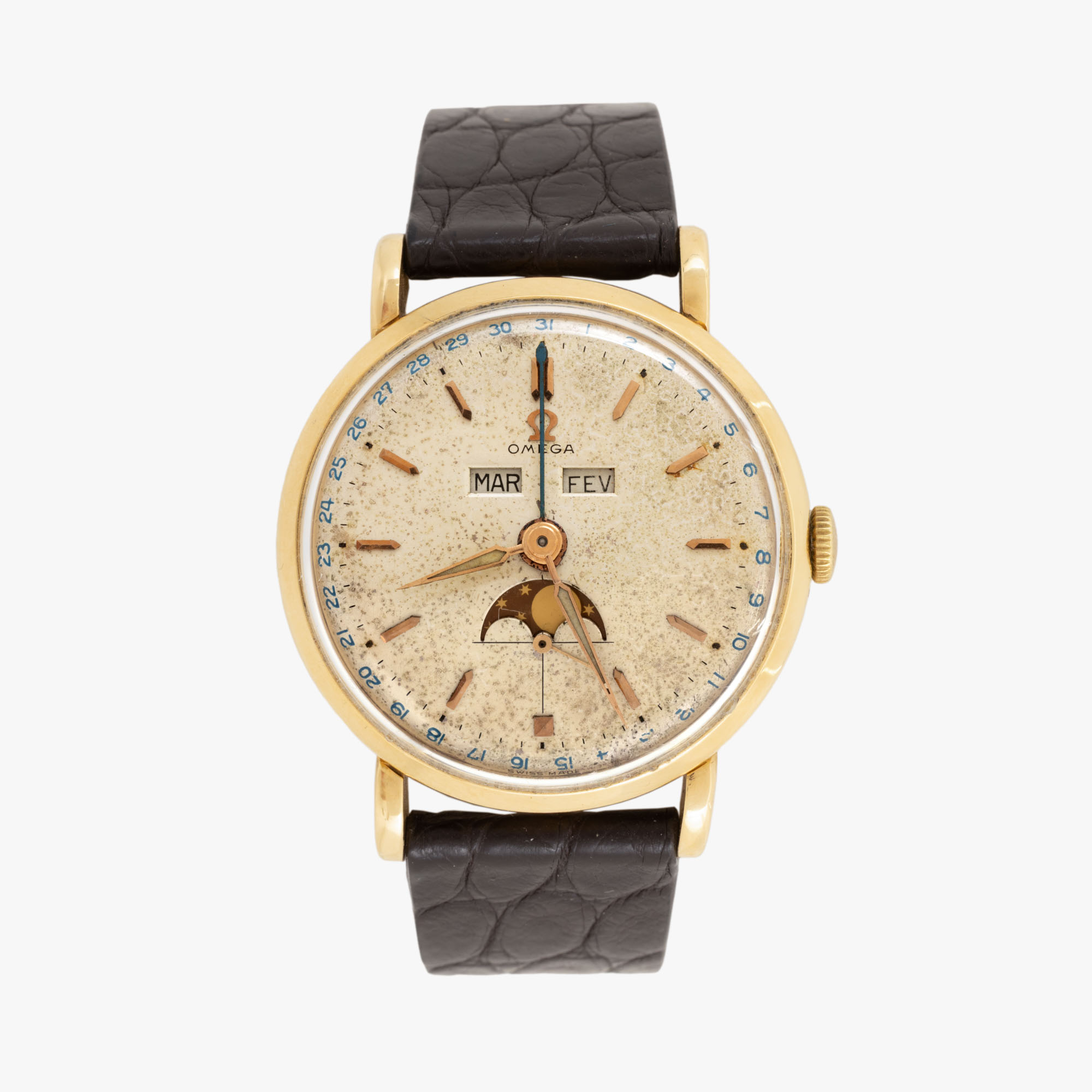 Ceas Omega Triple Calendar Moonphase, din aur, de mână, bărbătesc
