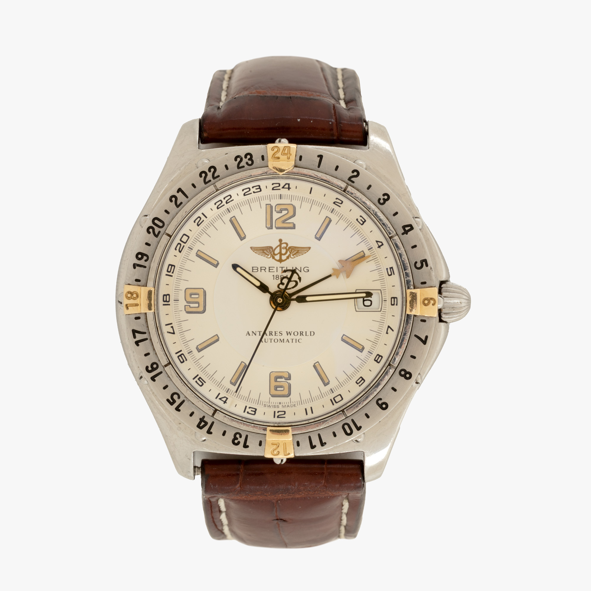 Ceas Breitling Antares World GMT, din aur și oțel, de mână, bărbătesc