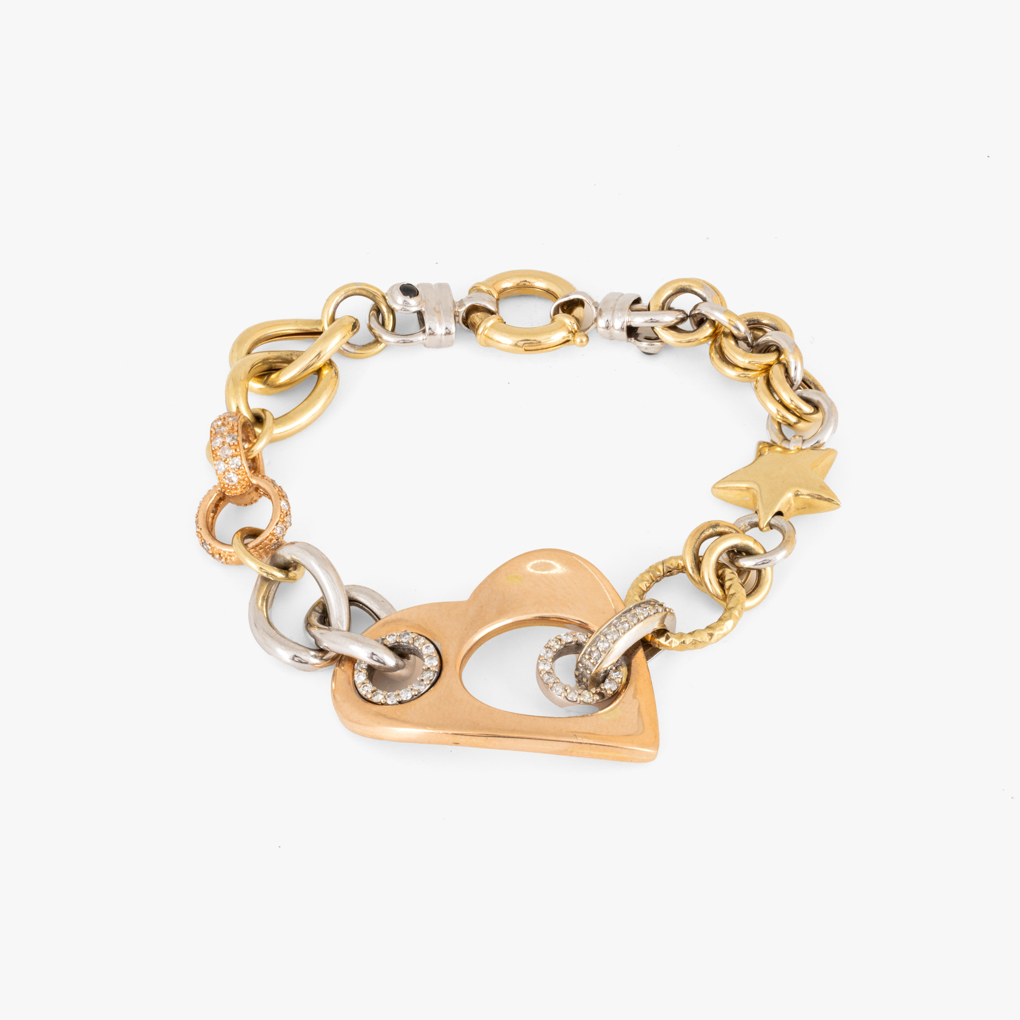 Tricolor gold bracelet, decorated with diamonds