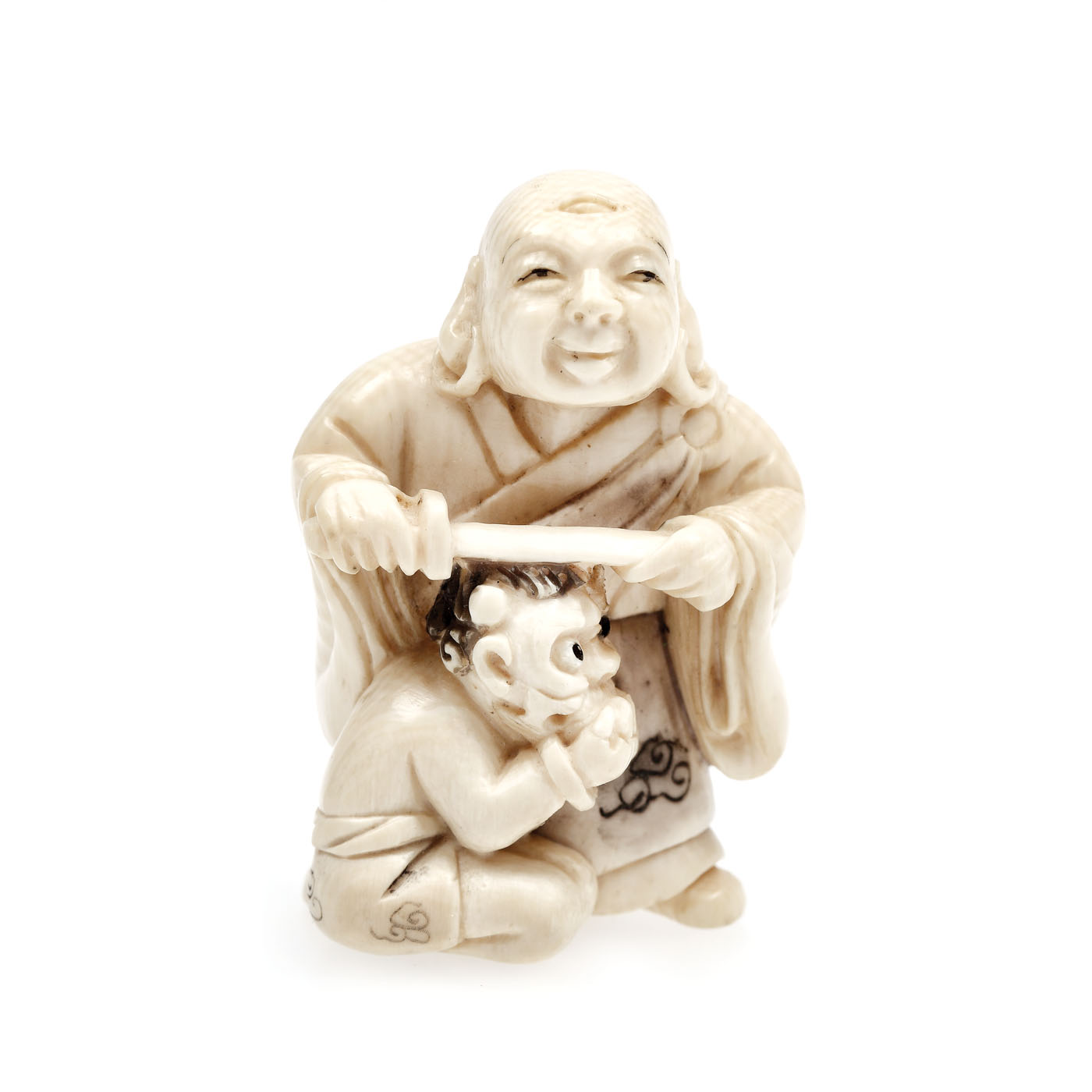 Netsuke din flideș, o scenă de teatru kabuki, perioadă Meiji timpurie