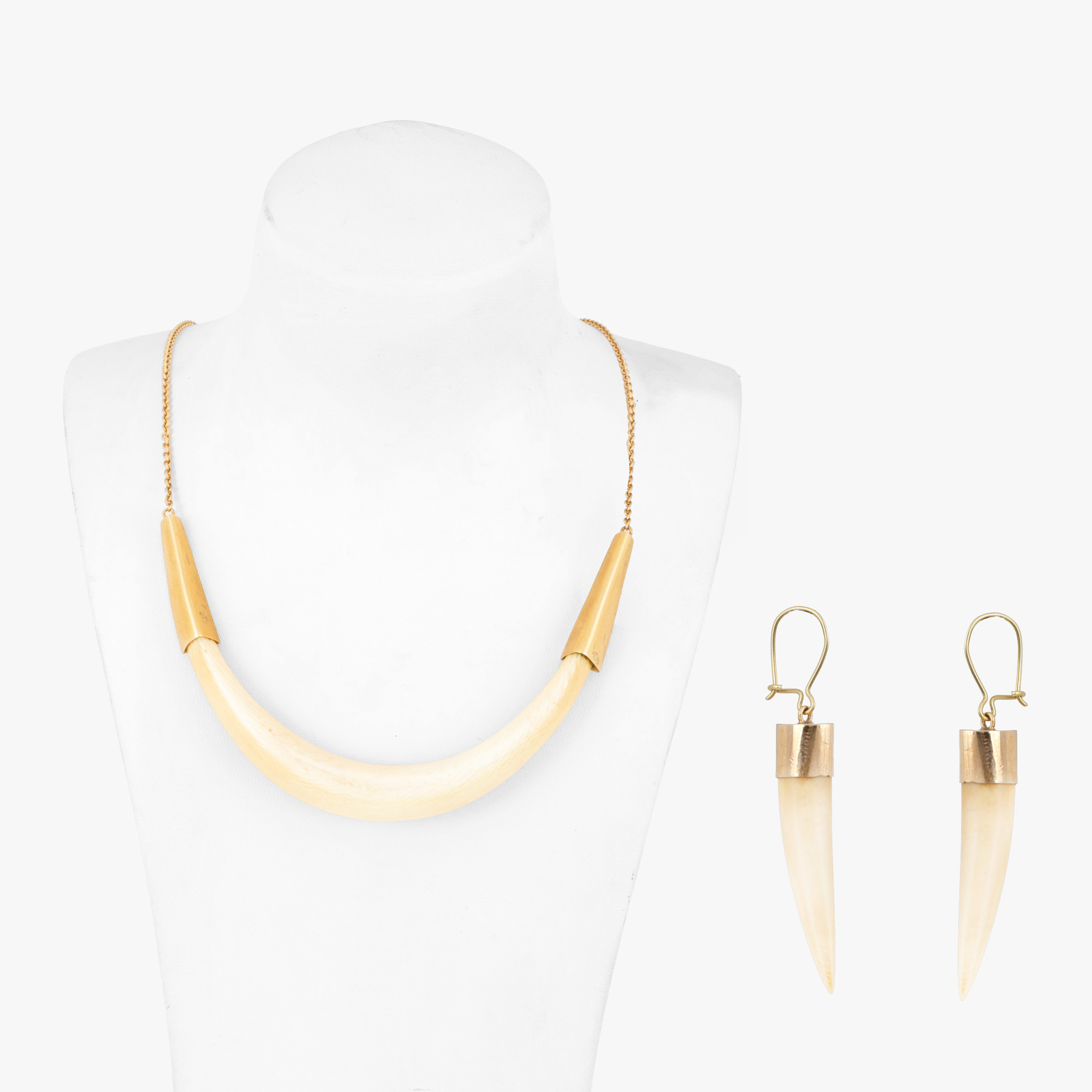 Elephant Ivory and Gold Necklace and Earring Set
