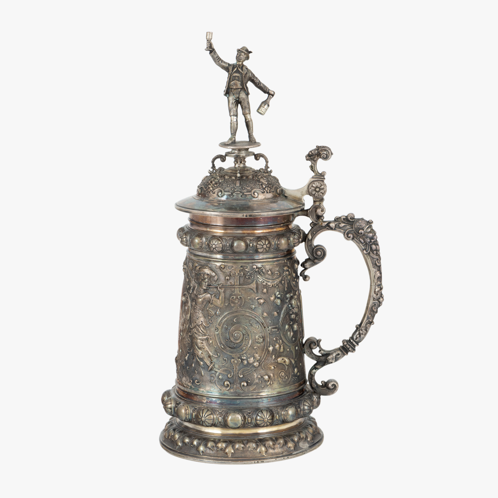 Carafă în stil Renaissance Revival, din argint, începutul sec. XX, provine din colecția generalului Mihai Caraman
