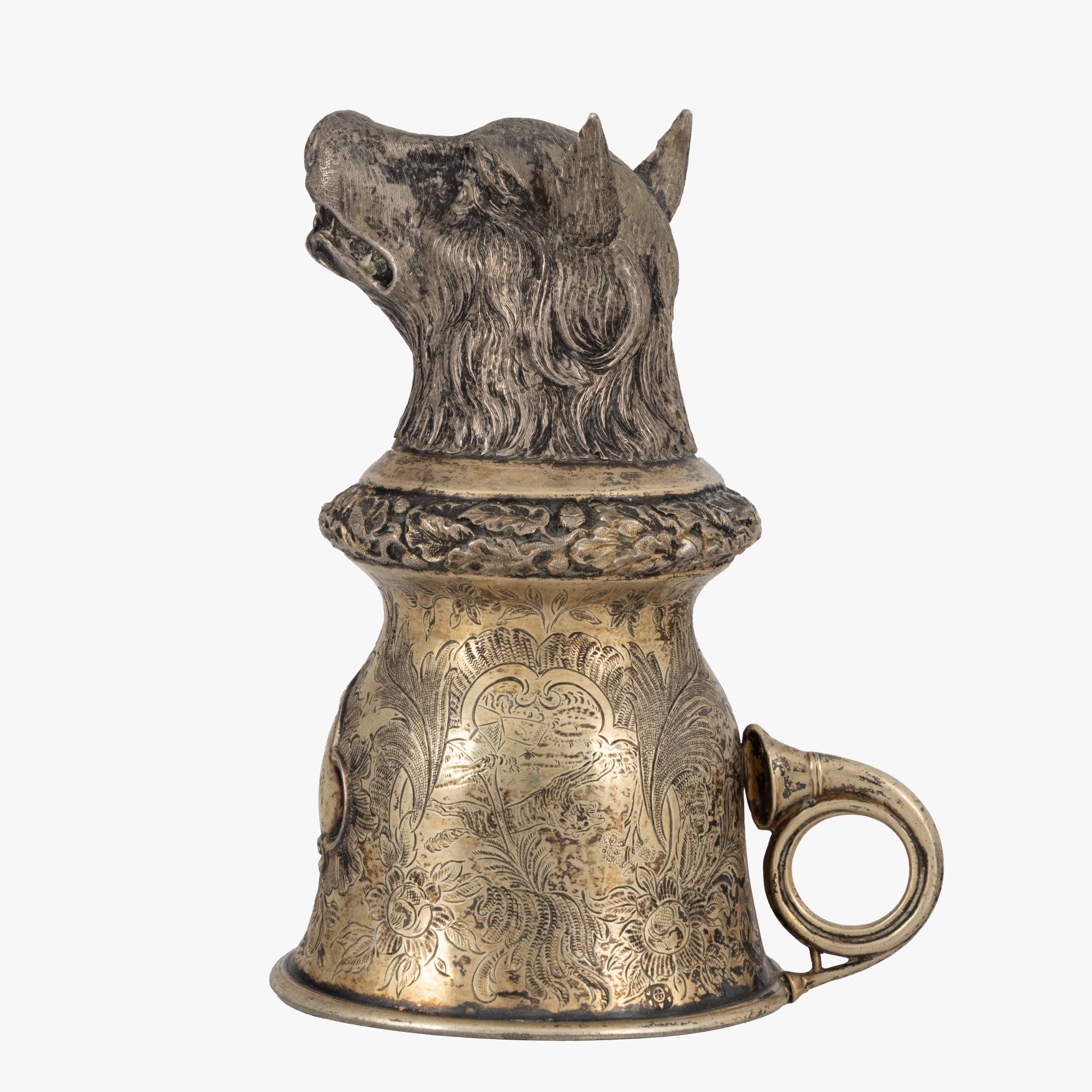 "Stirrup Cup" - cupă din argint, decorată cu motive cinegetice, cca. 1840, provine din colecția generalului Mihai Caraman
