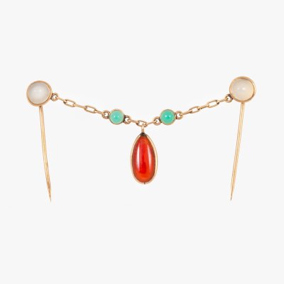 Double pin, decorated with semi-precious stones
