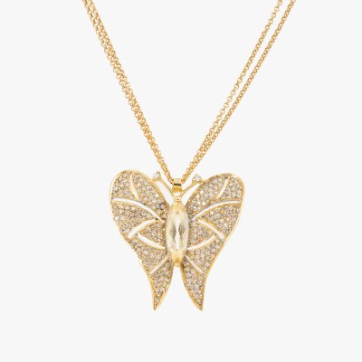 Bicolor gold chain with butterfly pendant, decorated with diamonds, accompanied by additional gemological certificate
