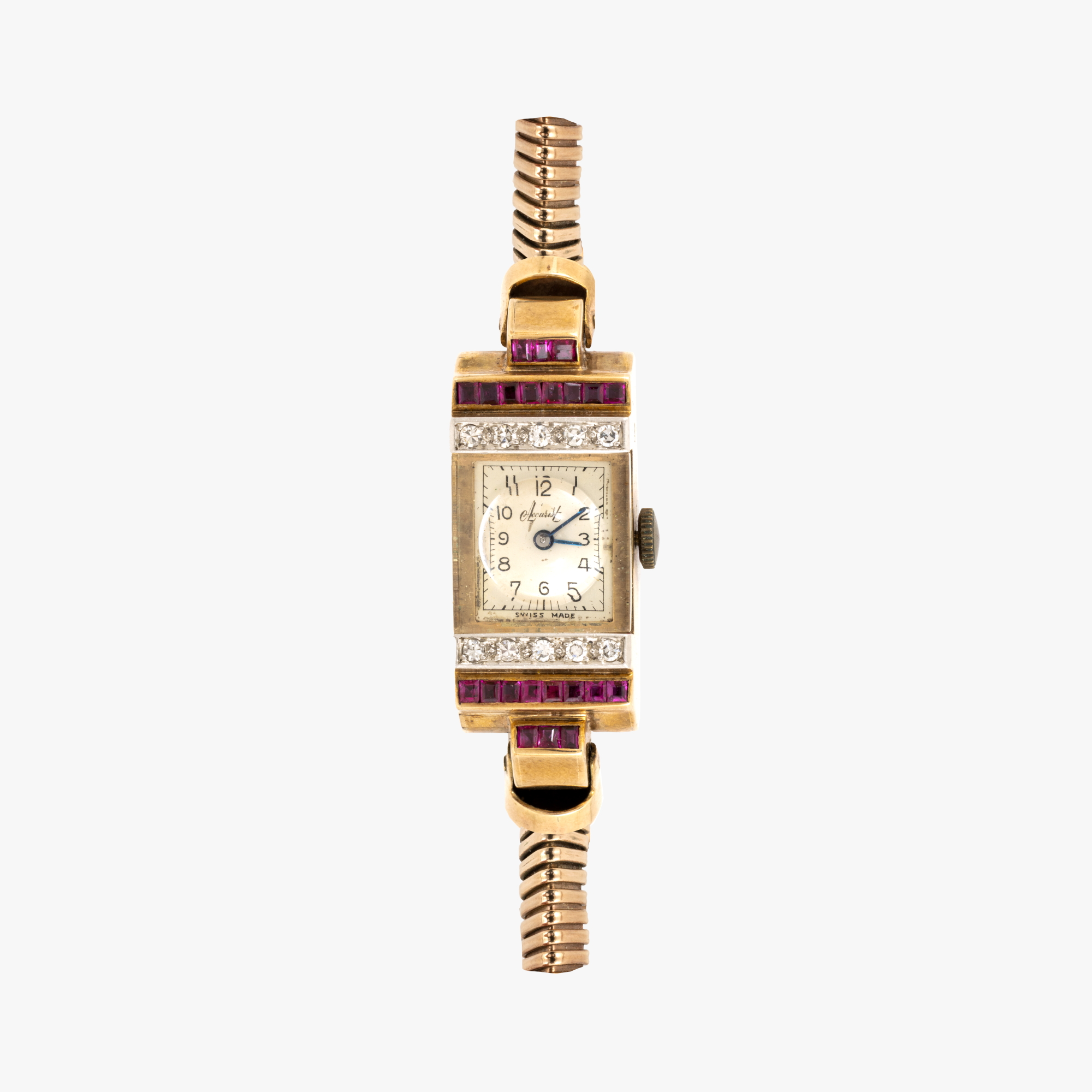 Accurist watch, made of gold, decorated with diamonds and rubies