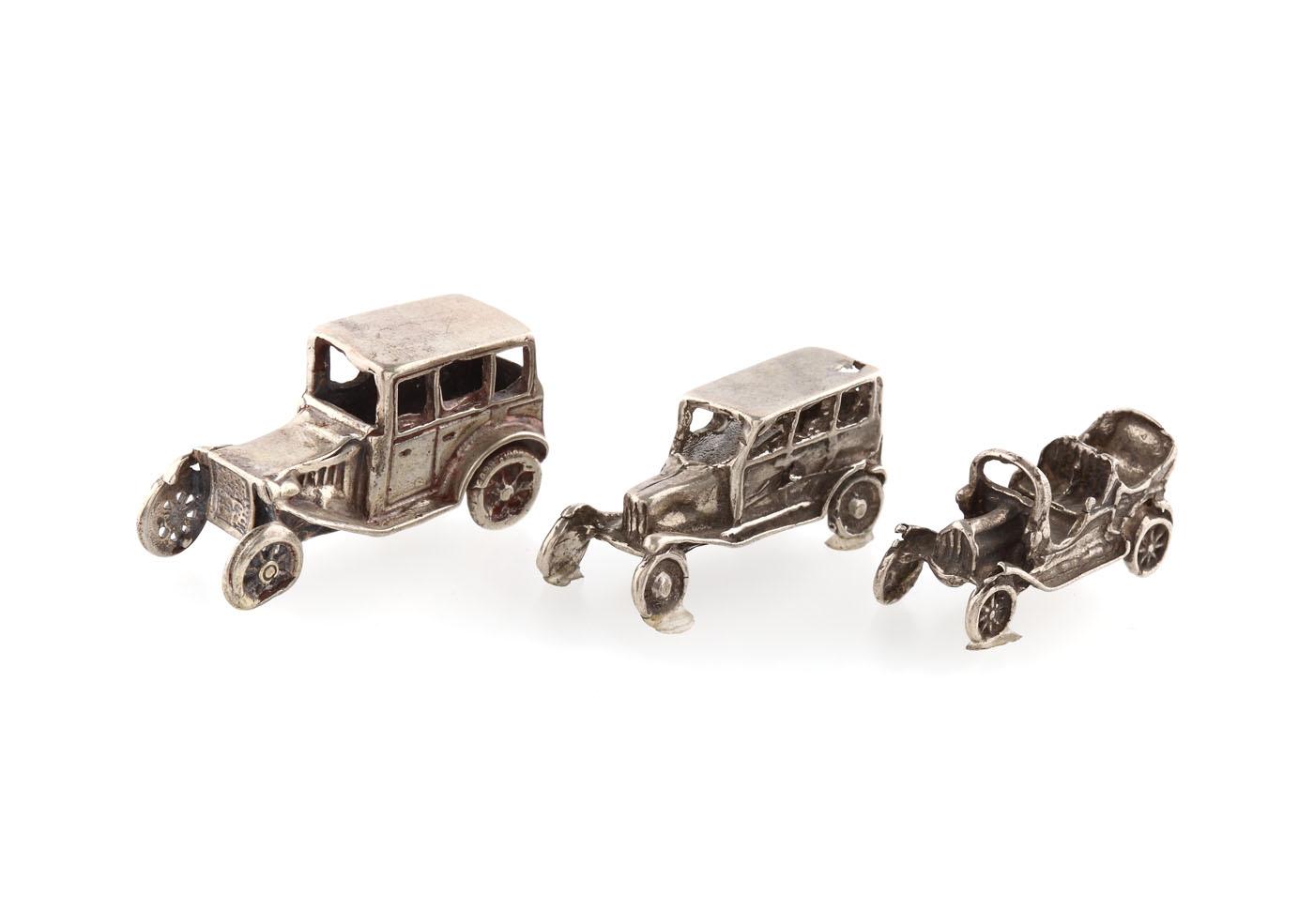 Lot compus din 3 automobile de epocă, miniaturale, din argint