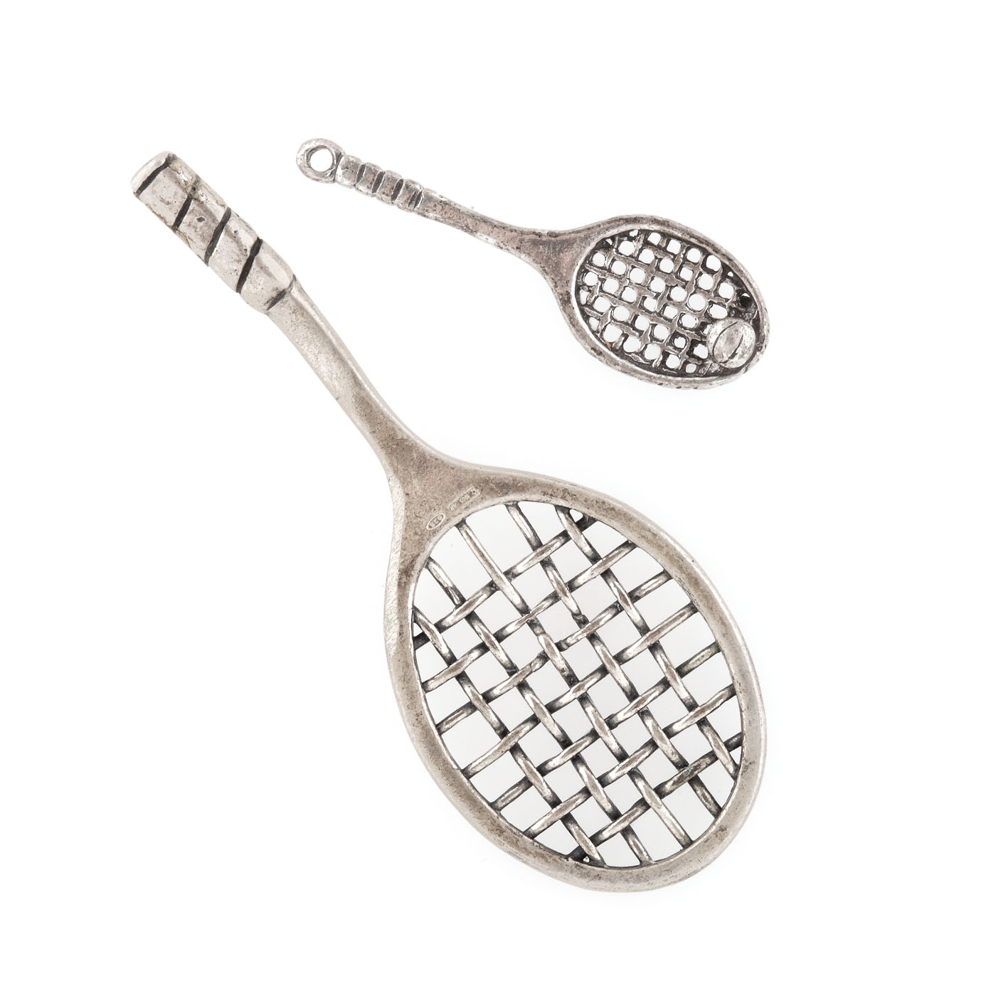 Două rachete de tenis miniaturale, din argint